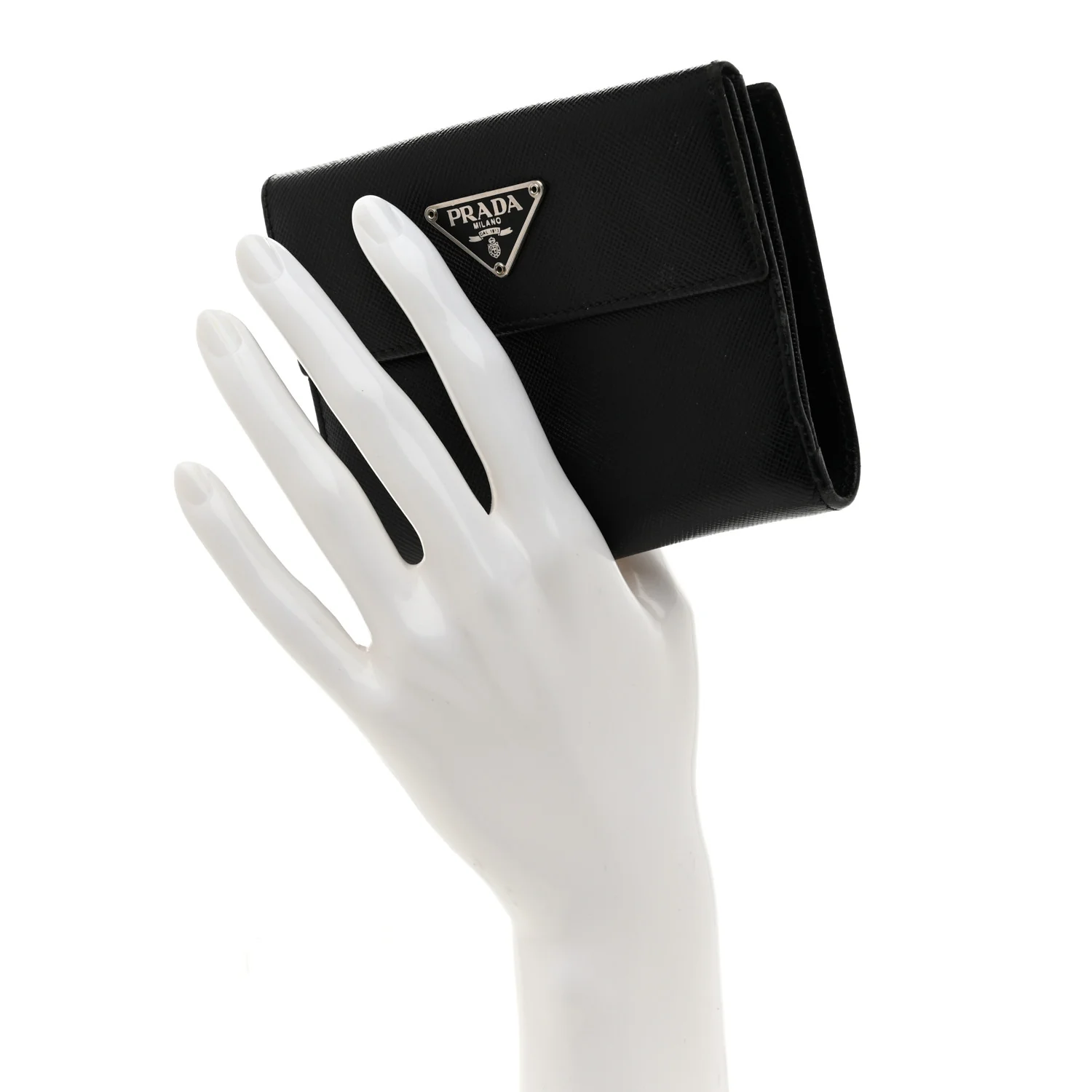 Saffiano Metal Tri-Fold Wallet Black - Image 2