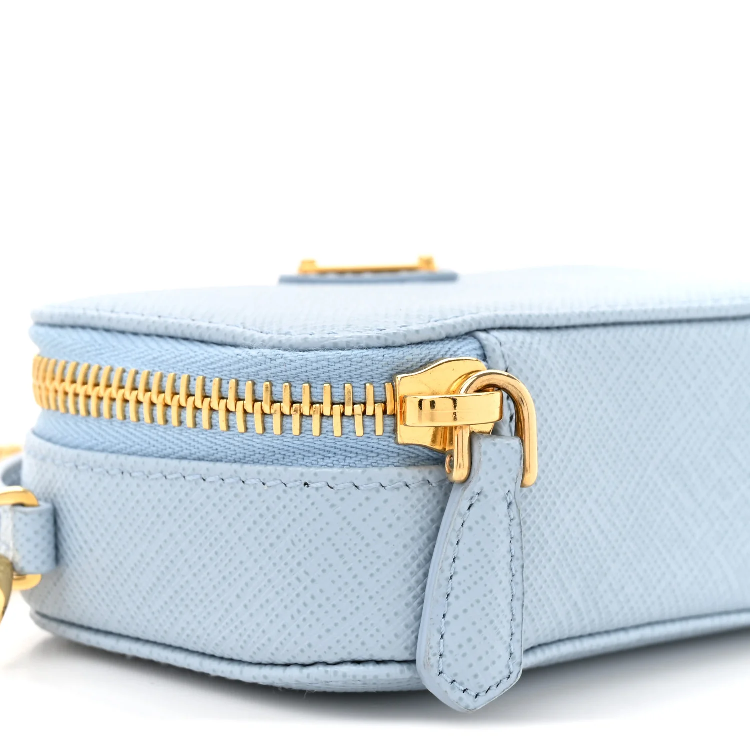 Saffiano Metal Triangle Logo Mini Pouch with Handle Blue - Image 10