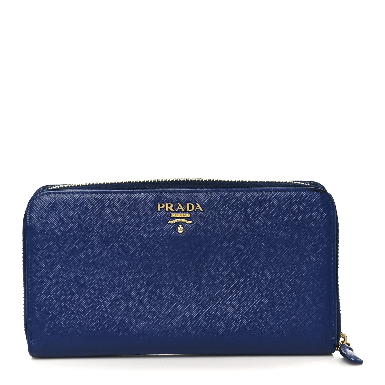 Saffiano Metal Zip Around Wallet Blue