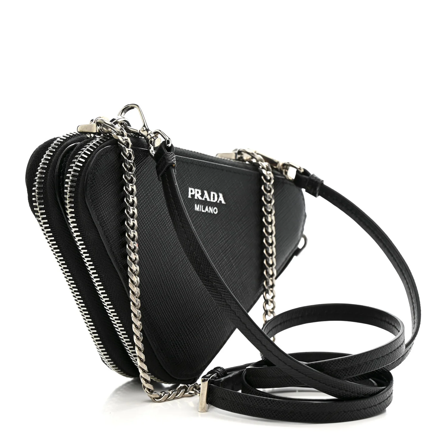 Saffiano Mini Triangle Crossbody Pouch Black - Image 3