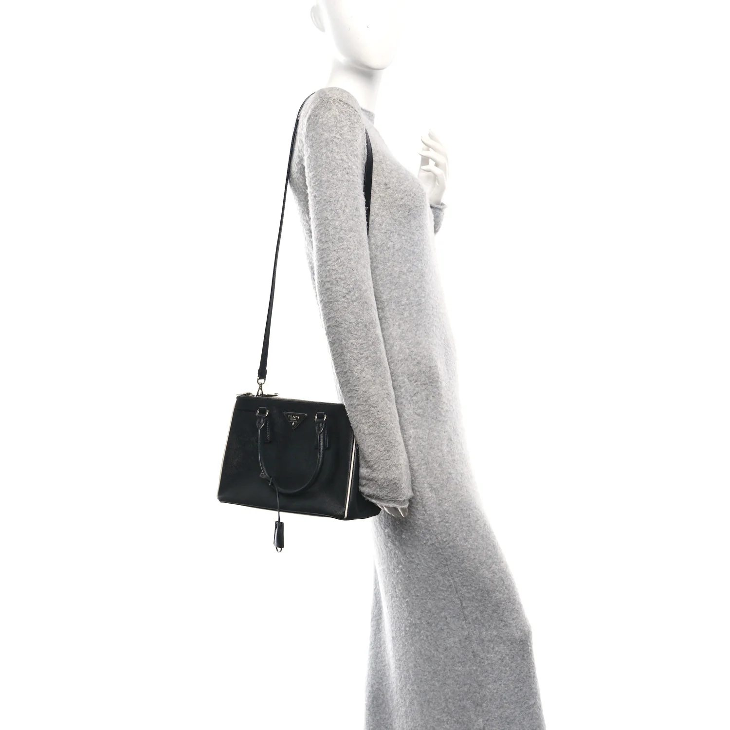 Saffiano Small Galleria Double Zip Tote Black Talco - Image 2