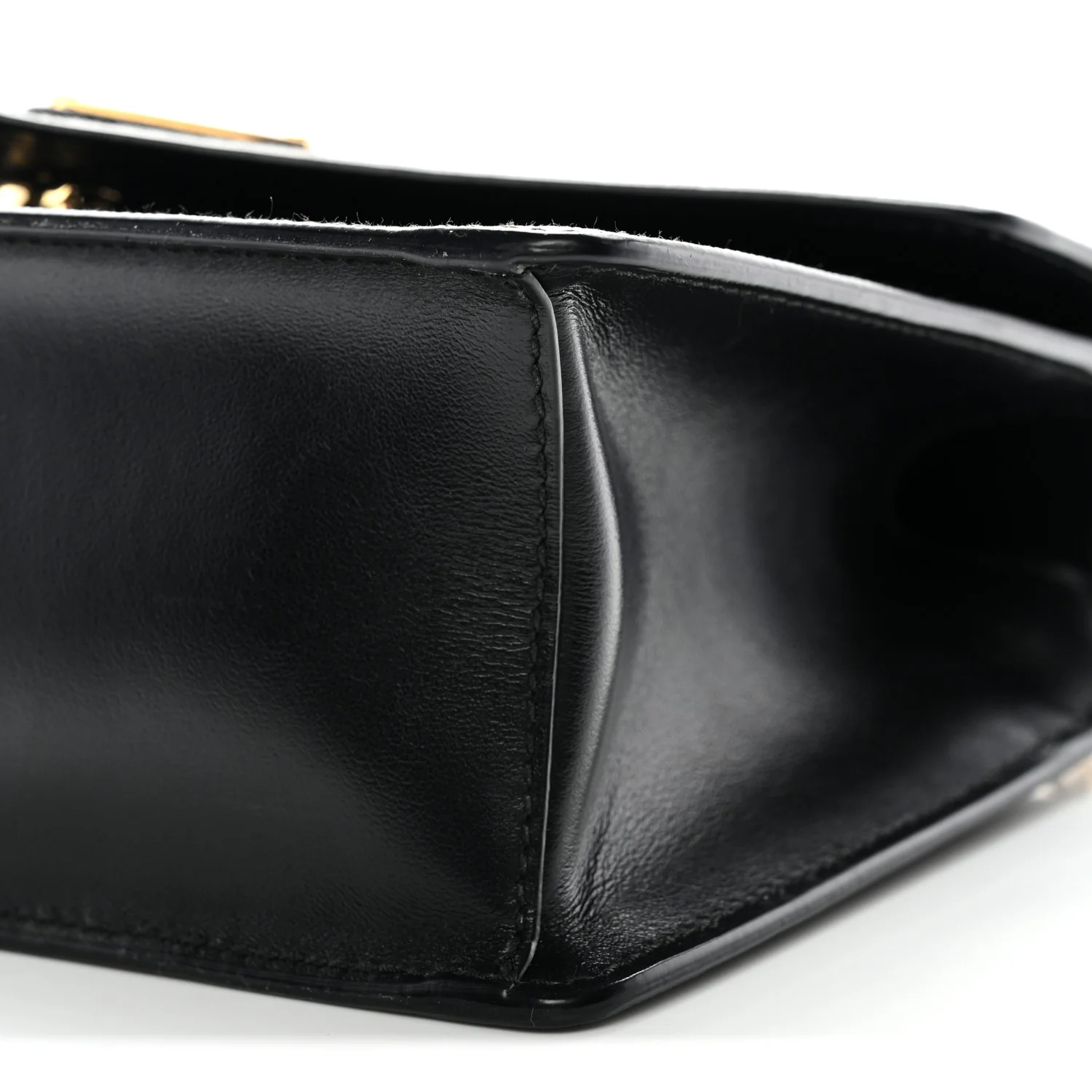 Saffiano Soft Calfskin Metal Triangle Logo Envelope Chain Shoulder Bag Black - Image 10