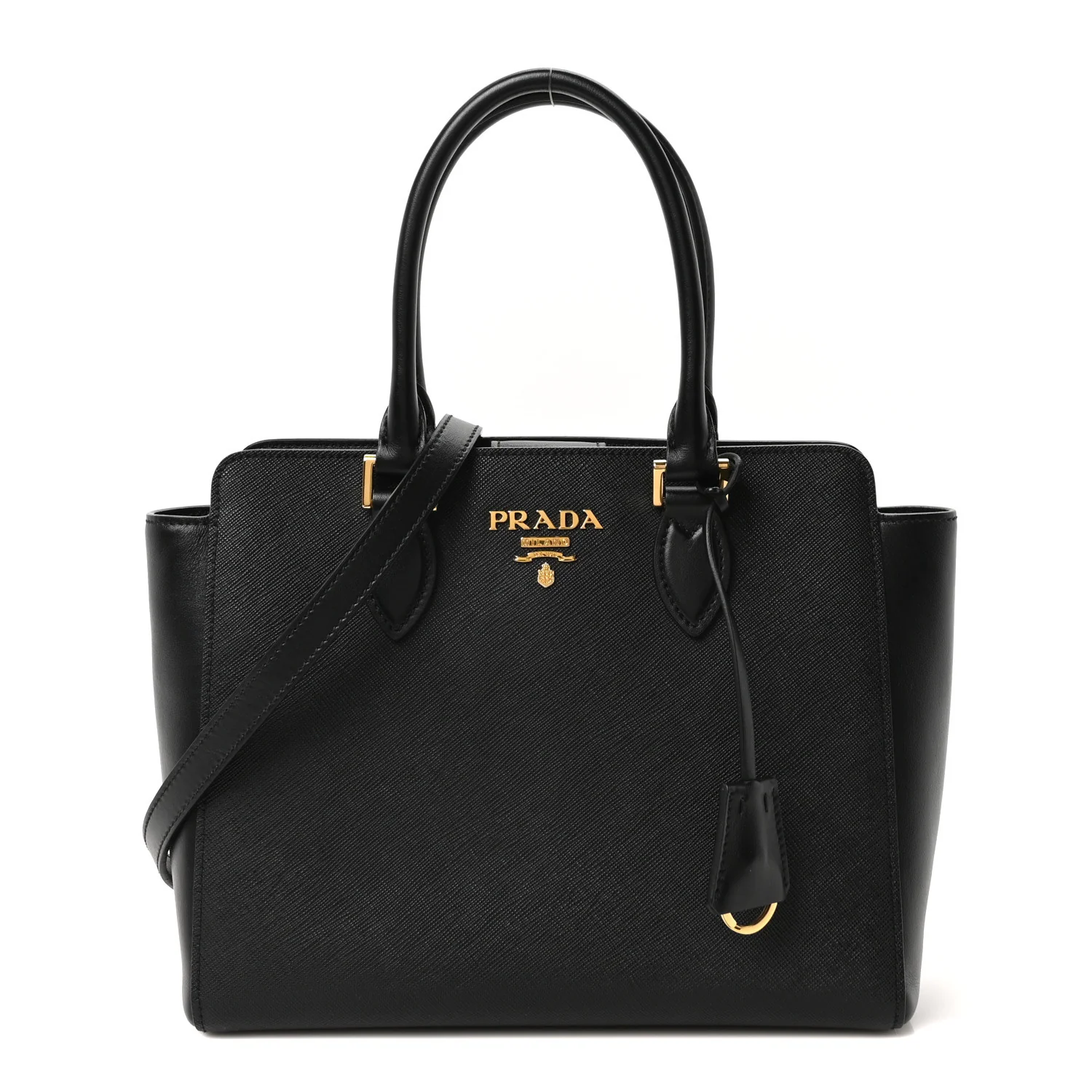 Saffiano Soft Calfskin Small Zippered Tote Black