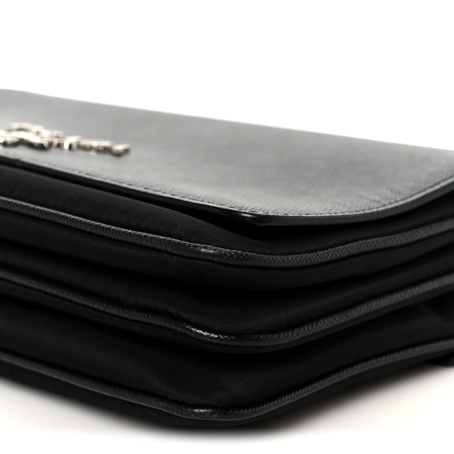 Saffiano Tessuto Nylon Chain Shoulder Bag Black - Image 11
