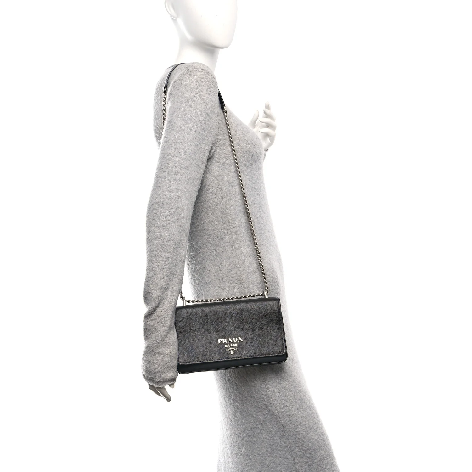 Saffiano Tessuto Nylon Chain Shoulder Bag Black - Image 2