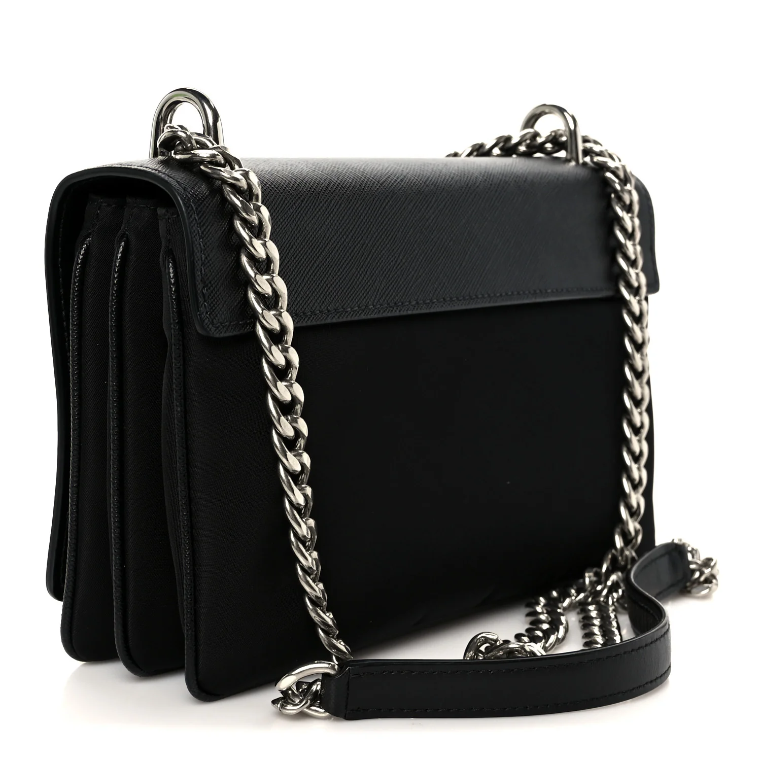Saffiano Tessuto Nylon Chain Shoulder Bag Black - Image 3