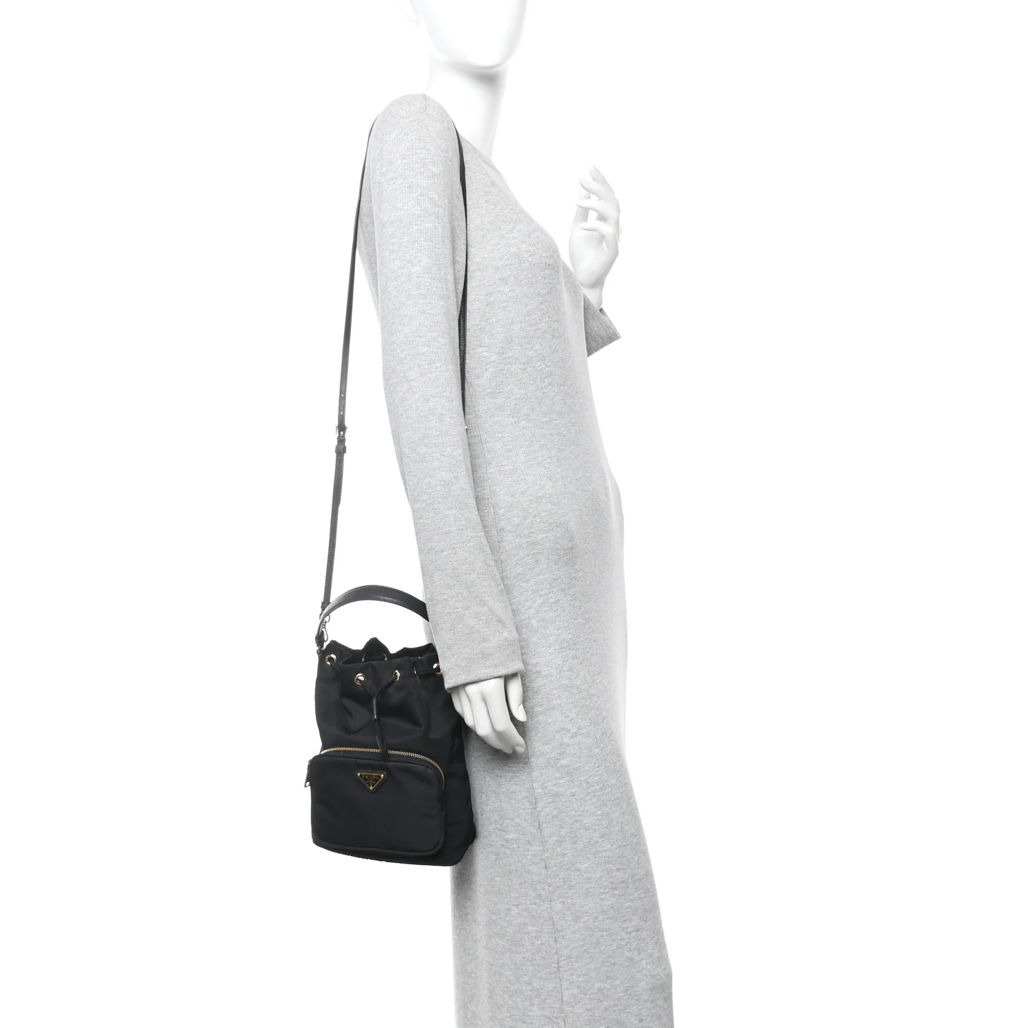 Saffiano Tessuto Nylon Mini Bucket Crossbody Bag Black - Image 2