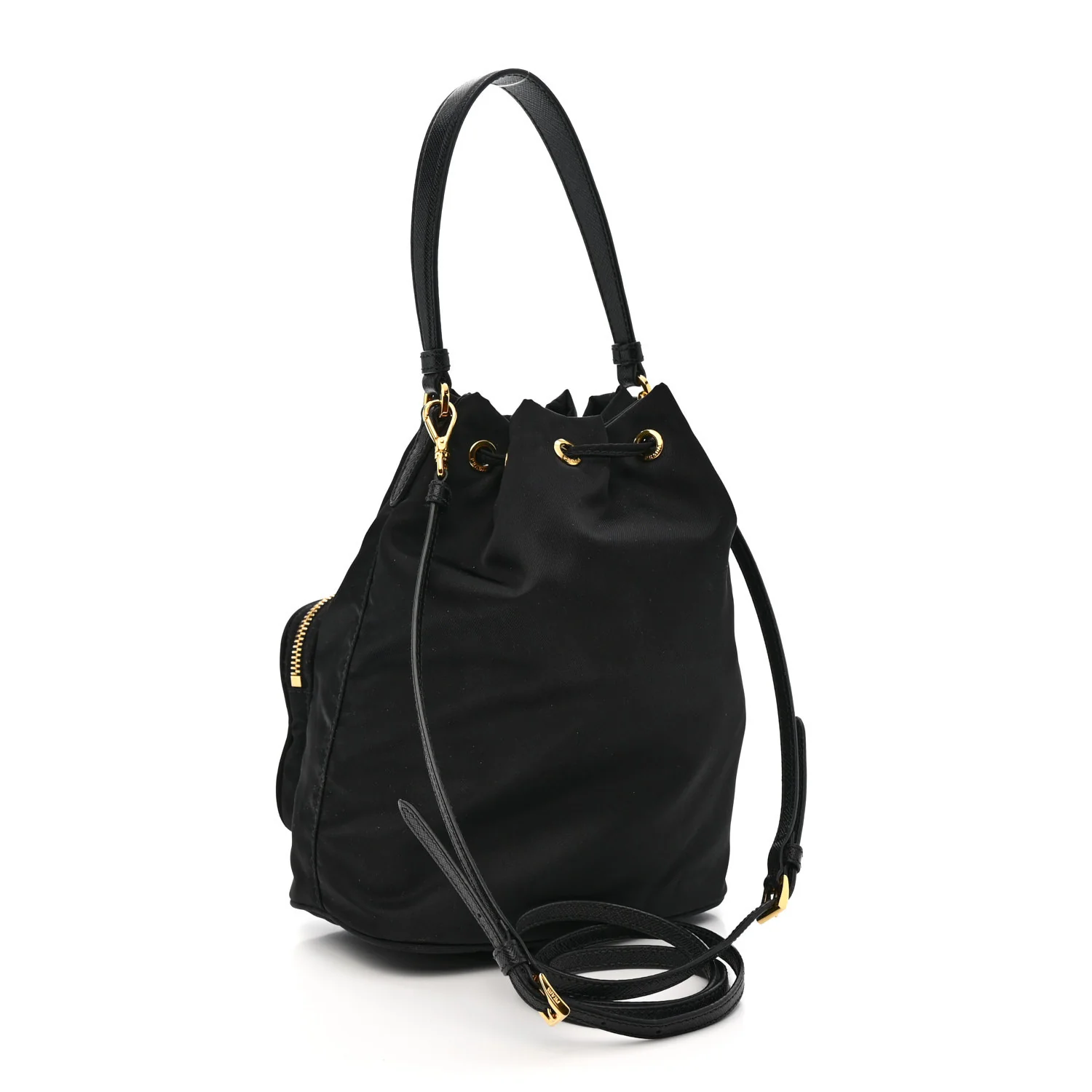 Saffiano Tessuto Nylon Mini Bucket Crossbody Bag Black - Image 3