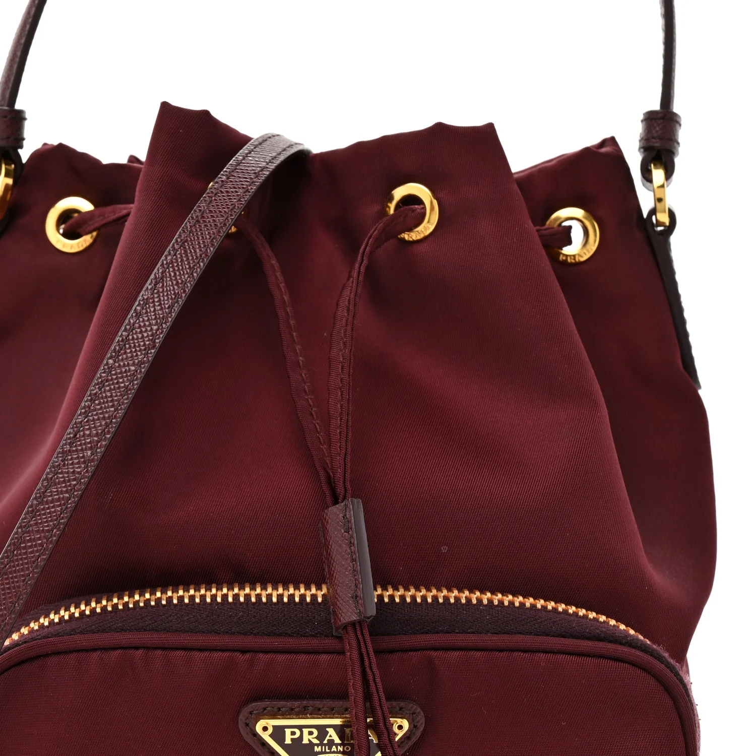 Saffiano Tessuto Nylon Mini Bucket Crossbody Bag Granato - Image 12