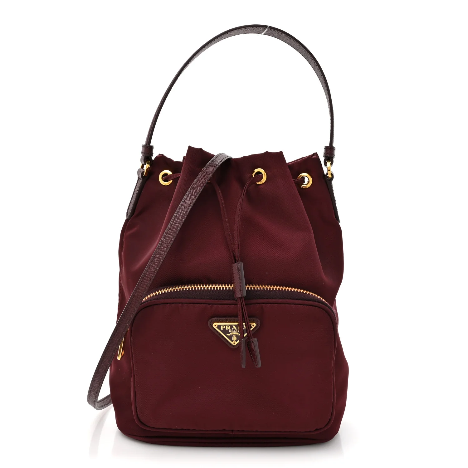 Saffiano Tessuto Nylon Mini Bucket Crossbody Bag Granato - Image 2
