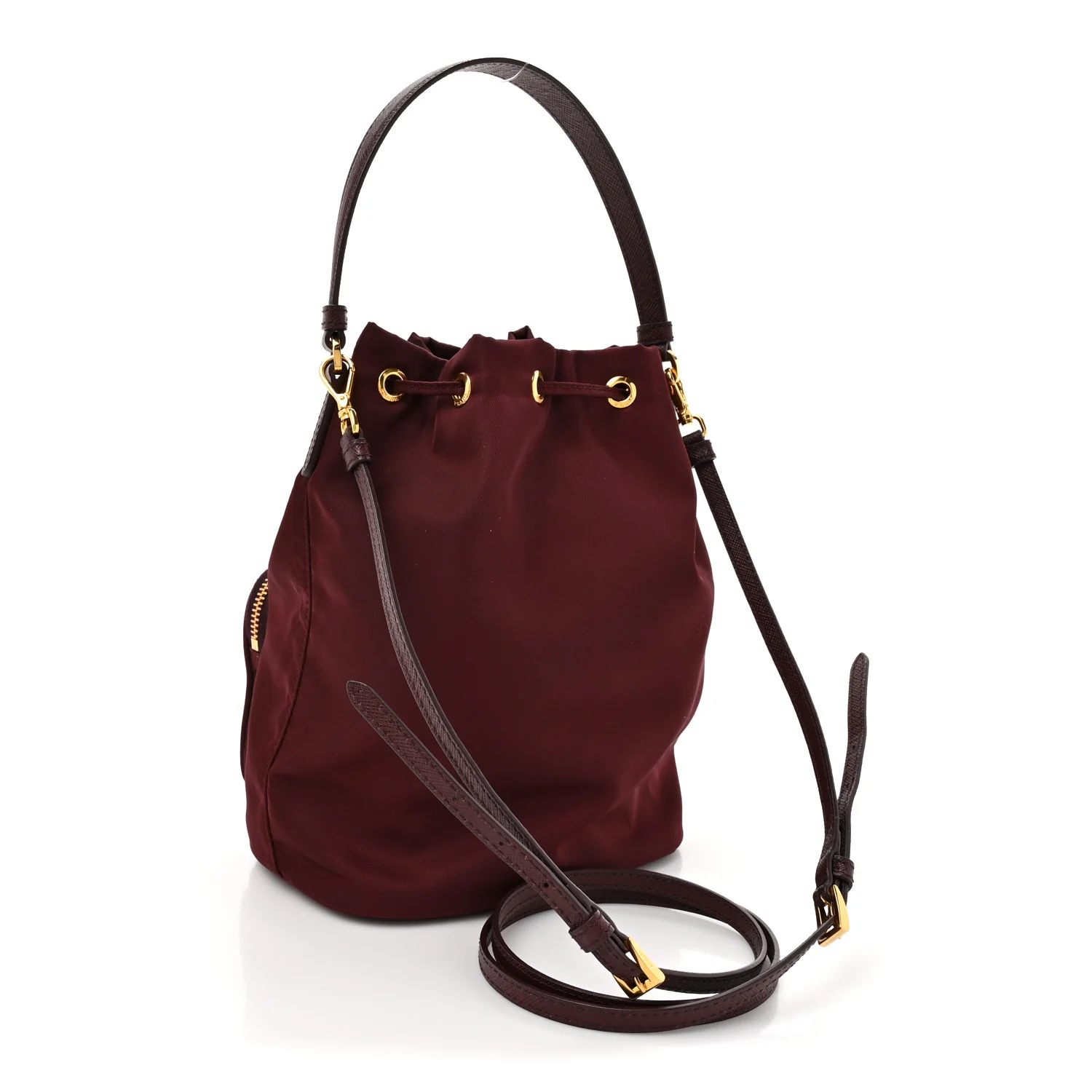 Saffiano Tessuto Nylon Mini Bucket Crossbody Bag Granato - Image 5