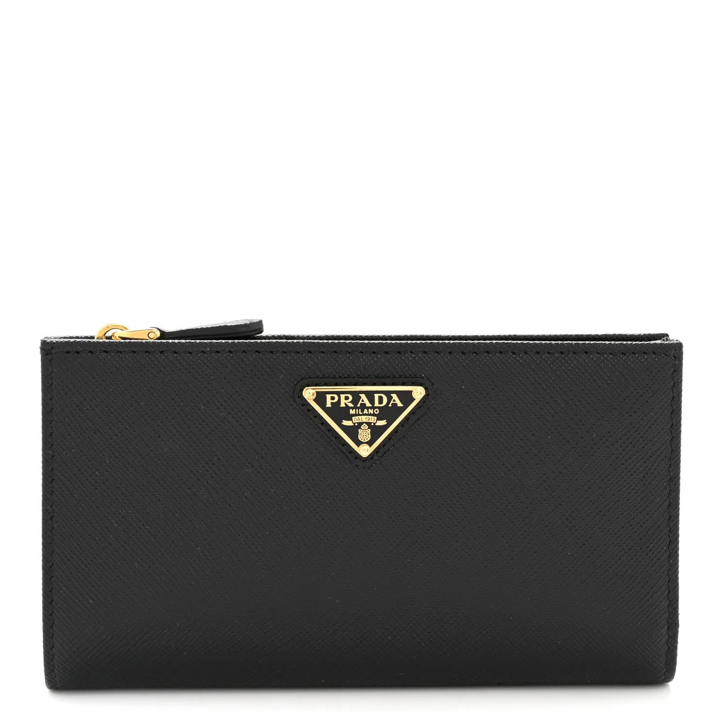 Saffiano Triangle Continental Zip Wallet Black