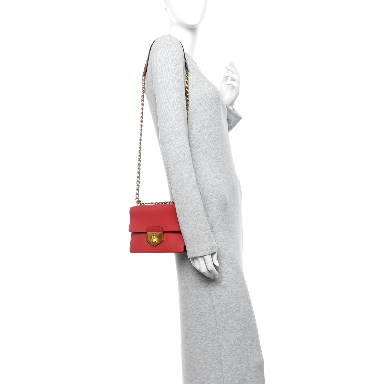 Saffiano Turn Lock Chain Shoulder Bag Fuoco - Image 2