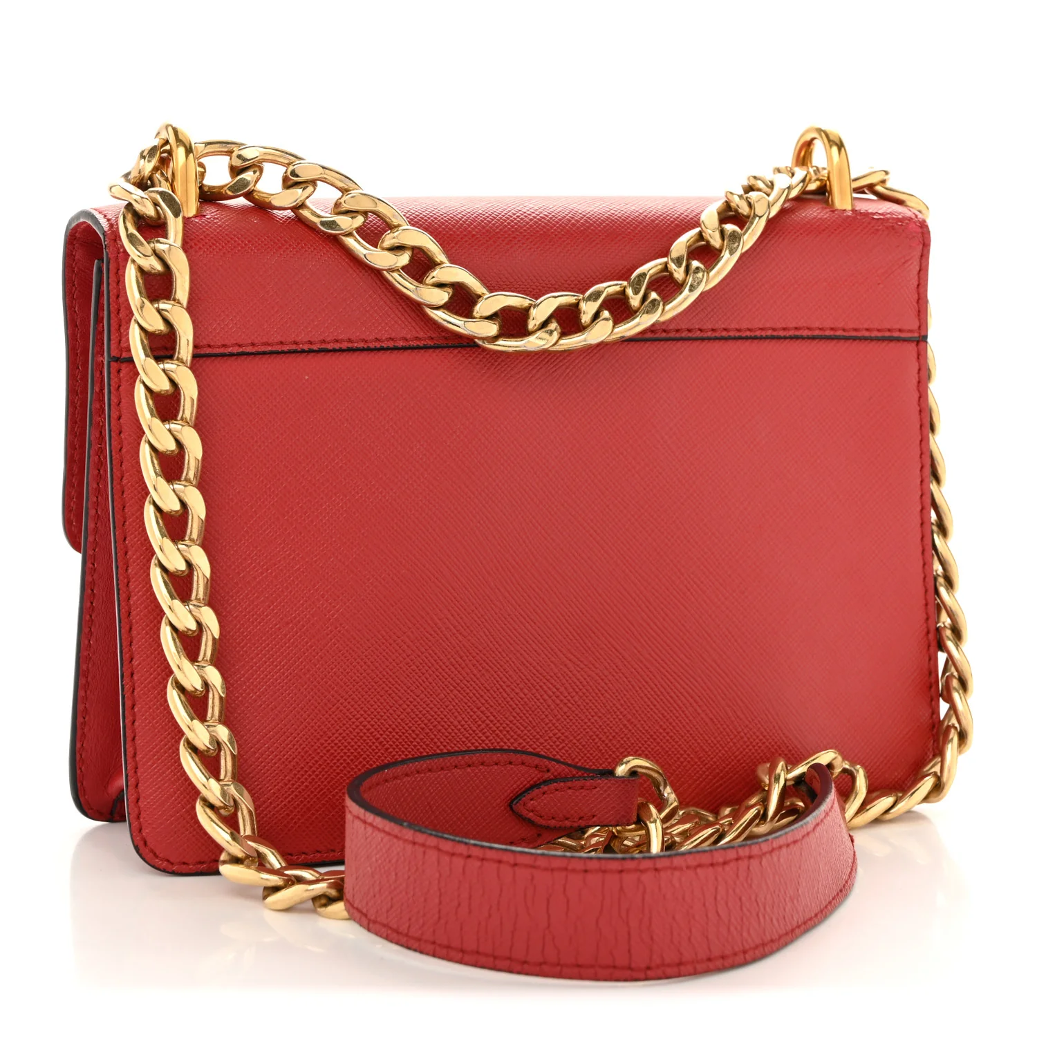 Saffiano Turn Lock Chain Shoulder Bag Fuoco - Image 3
