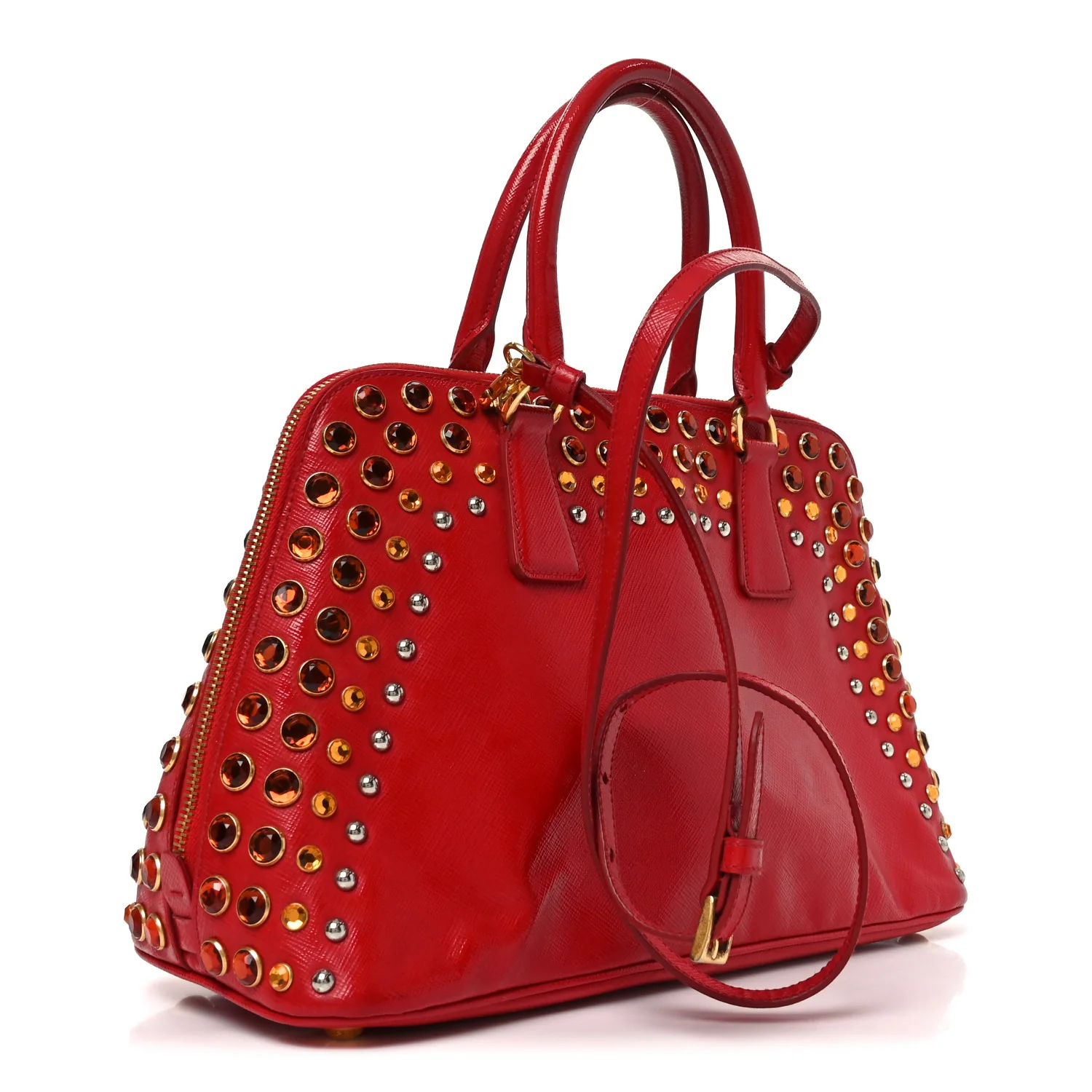 Saffiano Vernice Crystal Pyramid Bag Rosso - Image 3