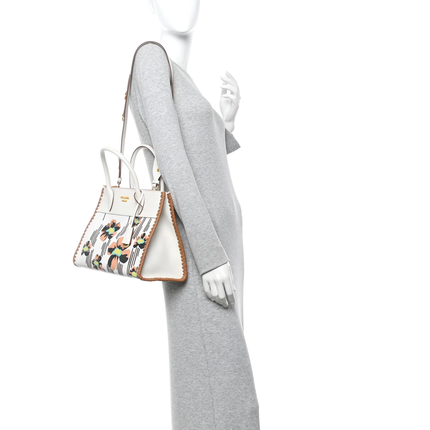 Saffiano Whipstitch Medium Paradigme Bag White Caramel Multicolor - Image 3