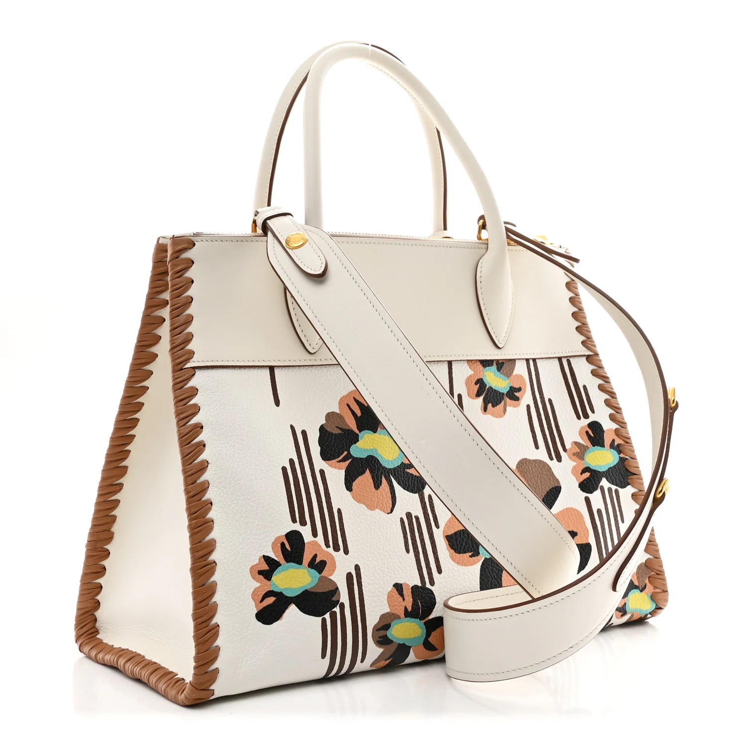 Saffiano Whipstitch Medium Paradigme Bag White Caramel Multicolor - Image 4