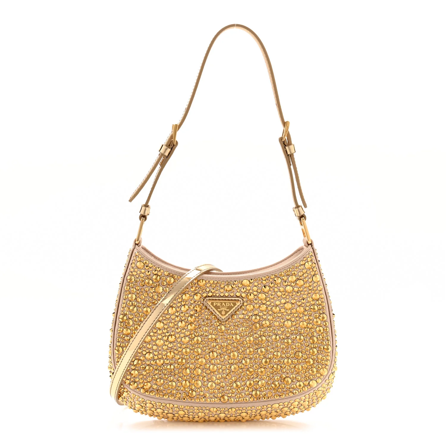 Satin Crystal Cleo Adjustable Strap Shoulder Bag Platino