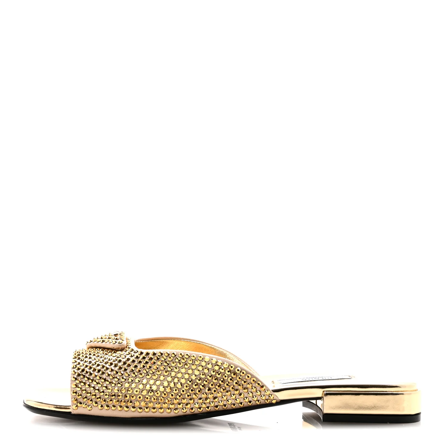 Satin Crystal Logo 10mm Slide Sandals 38 Platino