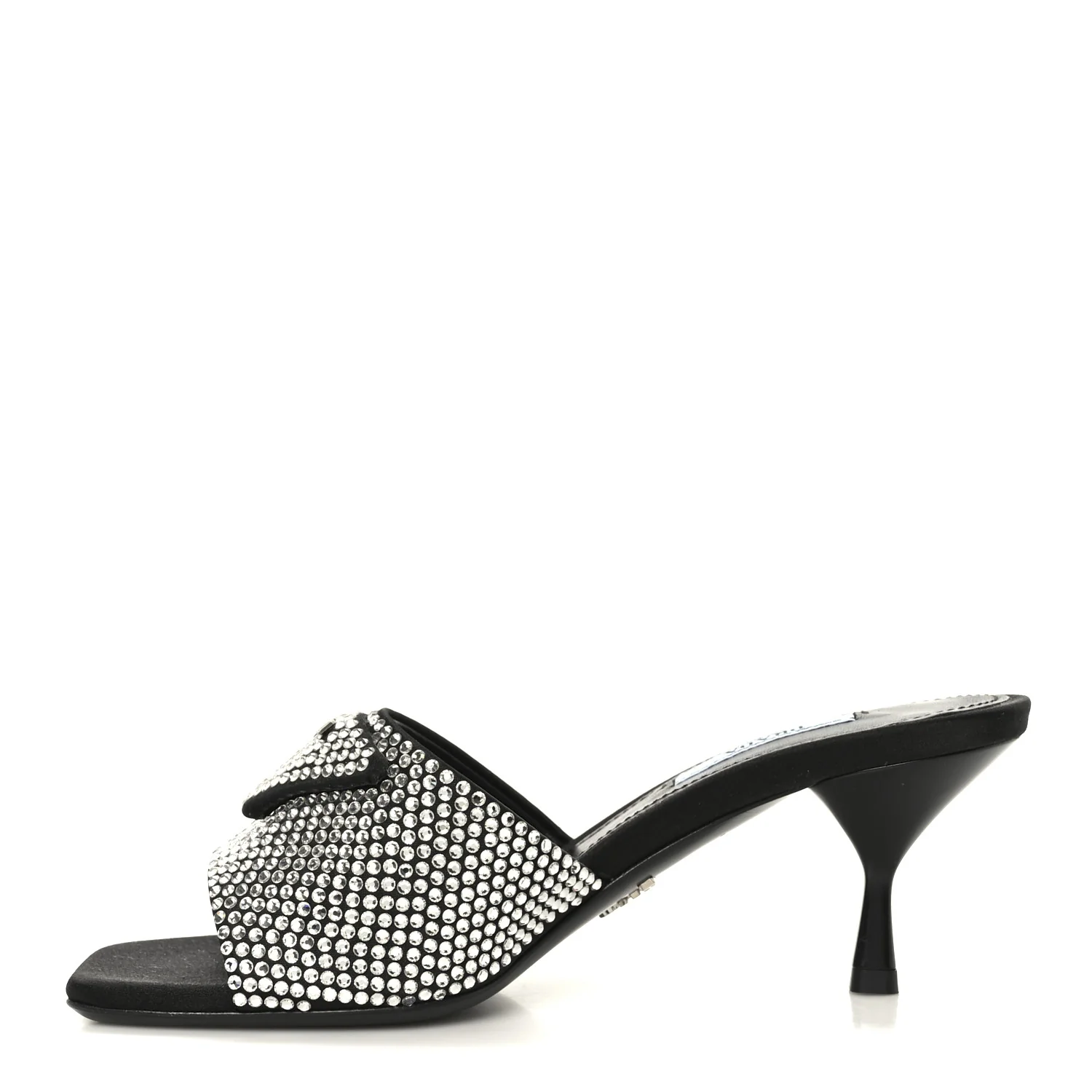 Satin Crystal Logo 65mm Slide Sandals 36 Cristal