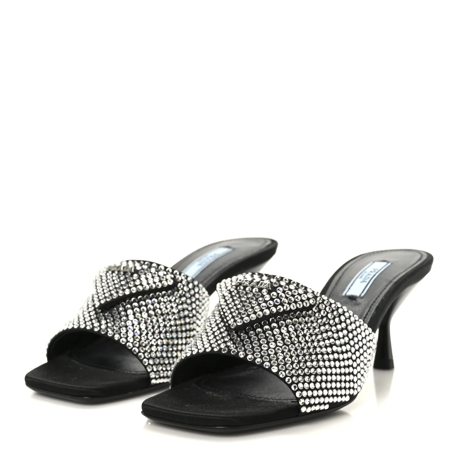 Satin Crystal Logo 65mm Slide Sandals 36 Cristal - Image 4
