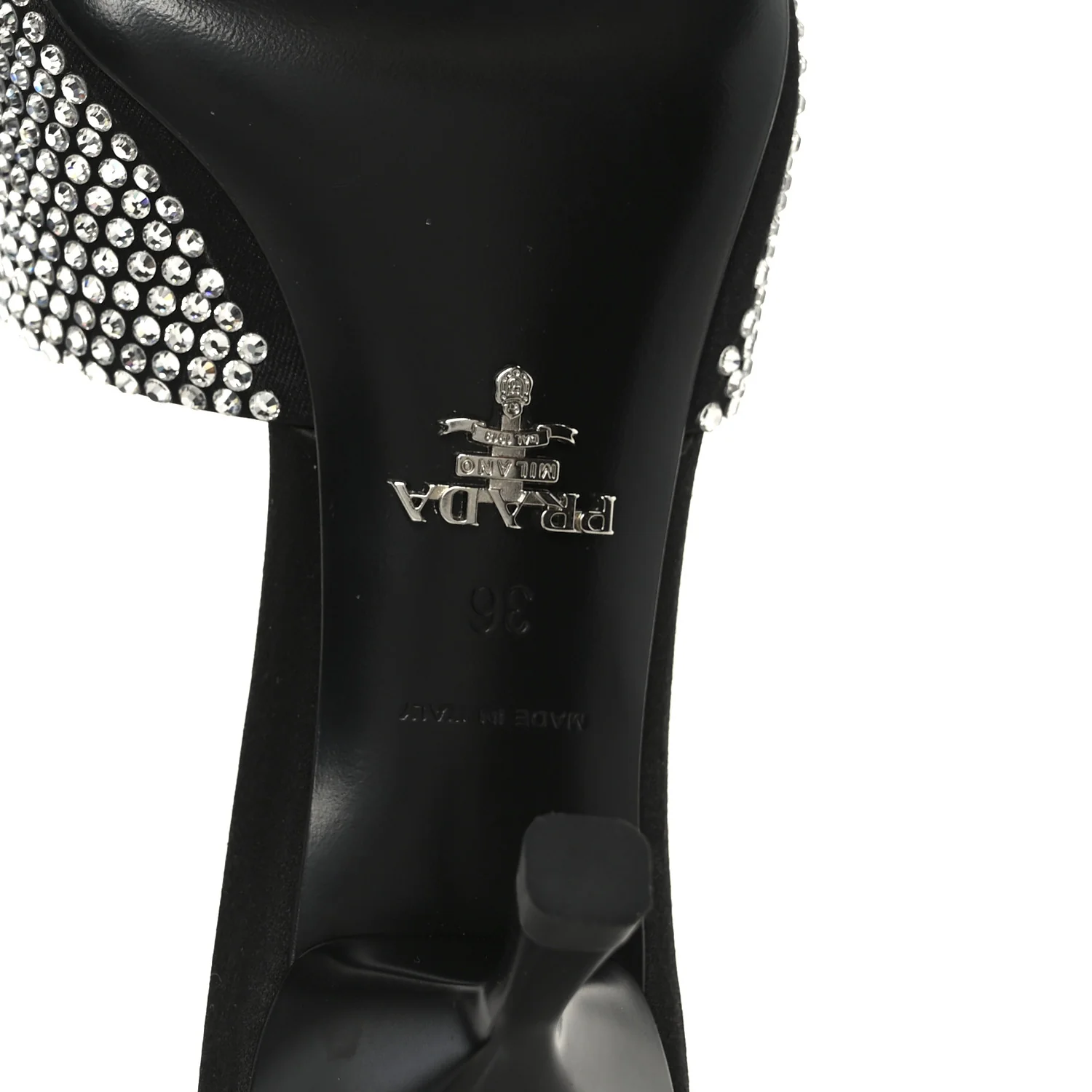 Satin Crystal Logo 65mm Slide Sandals 36 Cristal - Image 8