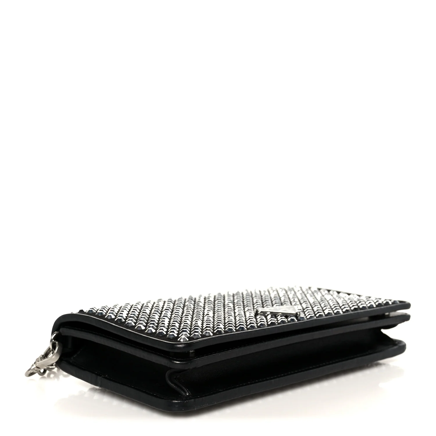 Satin Crystal Metal Triangle Logo Mini Crossbody Bag Cristal - Image 4