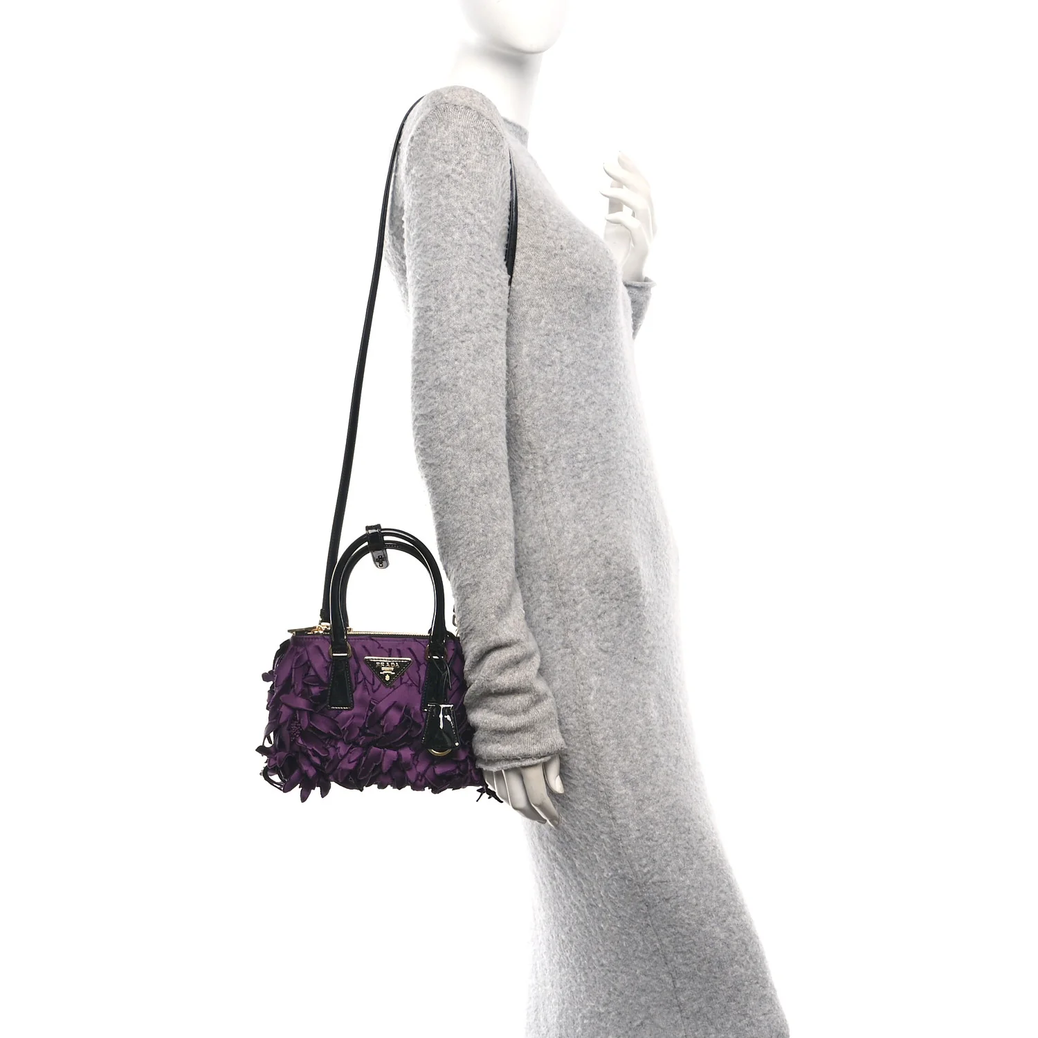 Satin Feathered Vernice Mini Galleria Double Zip Tote Black Prugna - Image 2