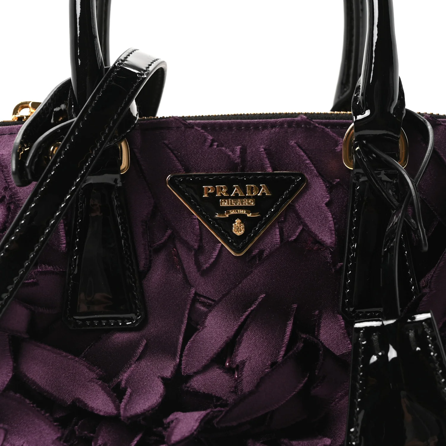 Satin Feathered Vernice Mini Galleria Double Zip Tote Black Prugna - Image 8