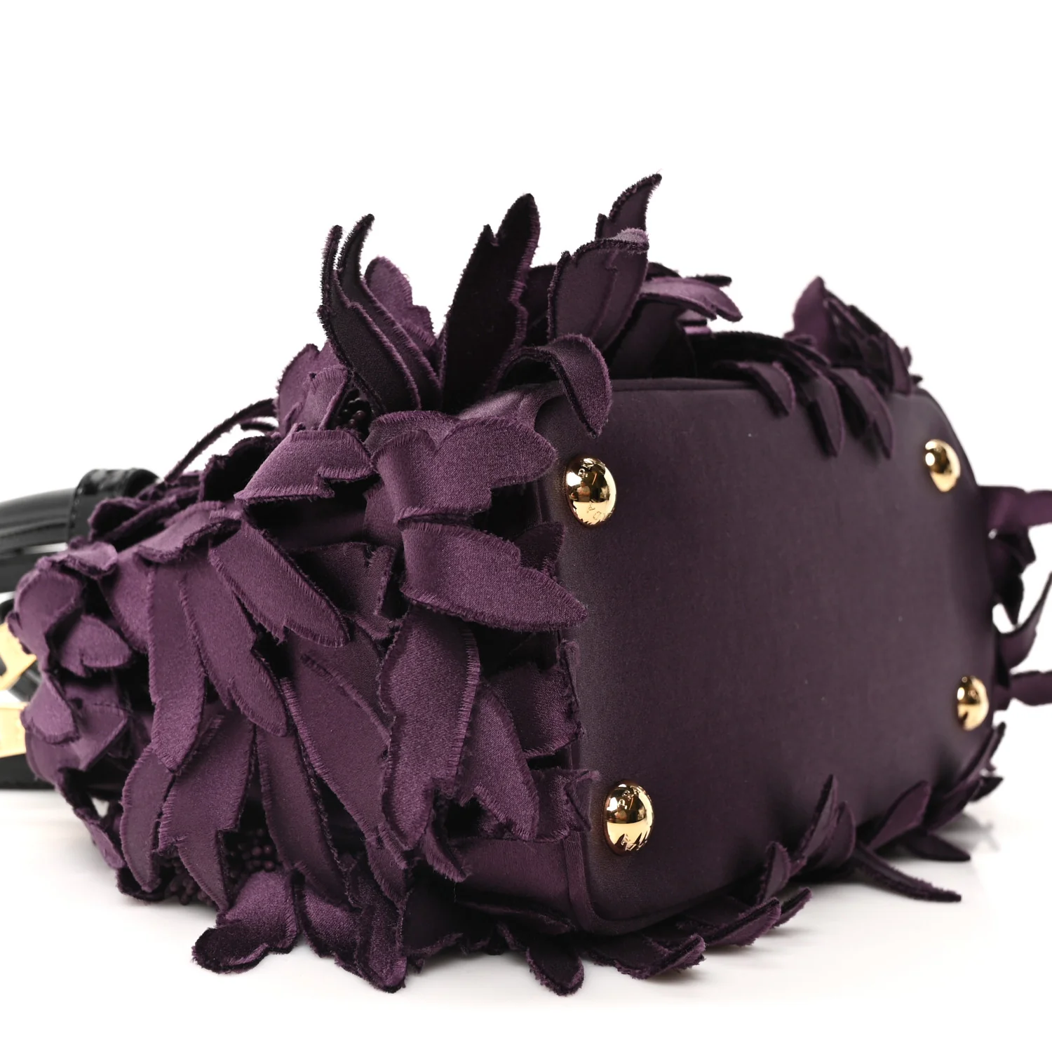 Satin Feathered Vernice Mini Galleria Double Zip Tote Black Prugna - Image 9