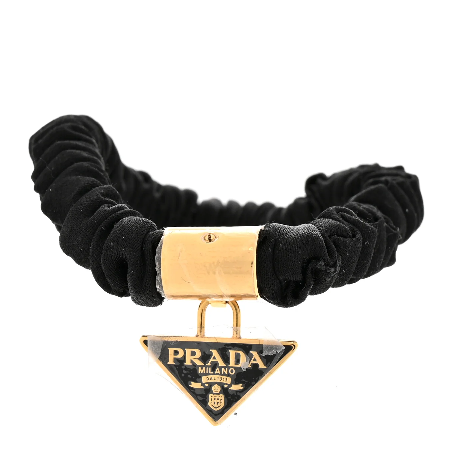 Satin Metal Logo Charm Hair Tie Black