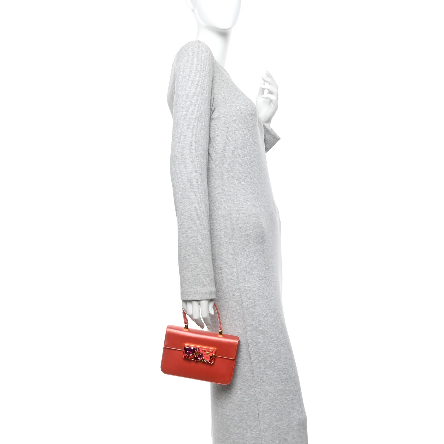 Satin Raso Stones Embellished Top Handle Bag Corallo - Image 2