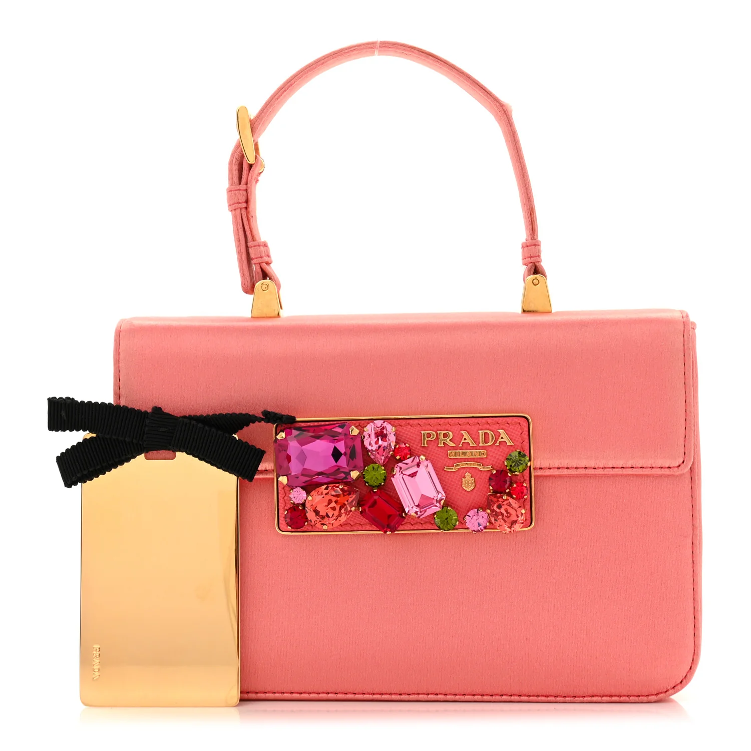 Satin Raso Stones Embellished Top Handle Bag Corallo - Image 3
