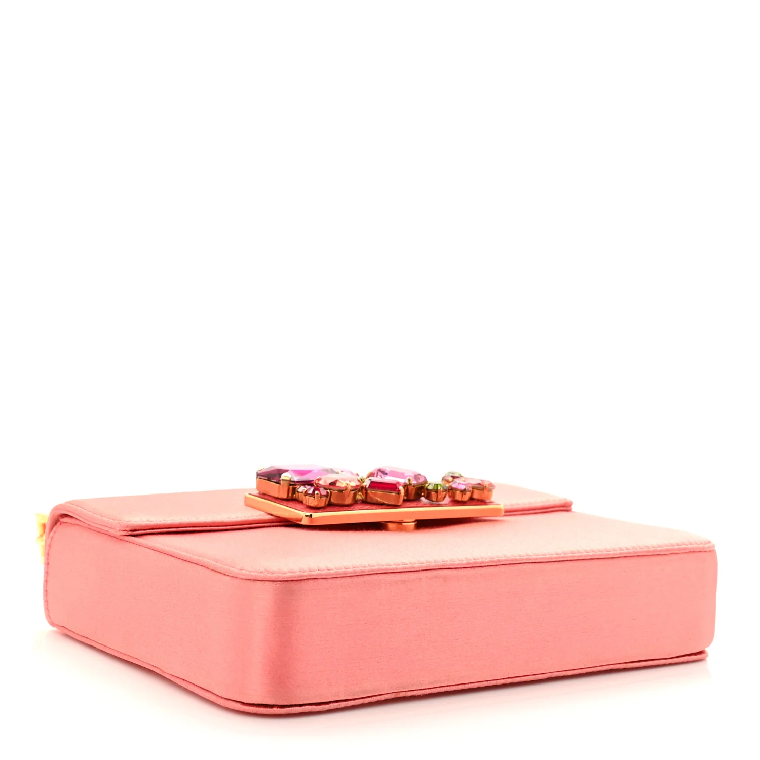 Satin Raso Stones Embellished Top Handle Bag Corallo - Image 5