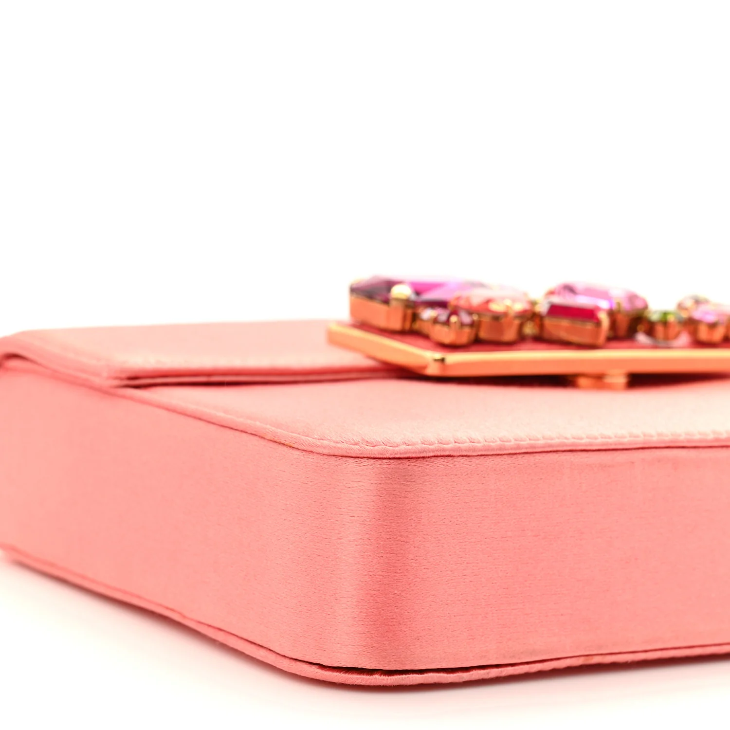 Satin Raso Stones Embellished Top Handle Bag Corallo - Image 9