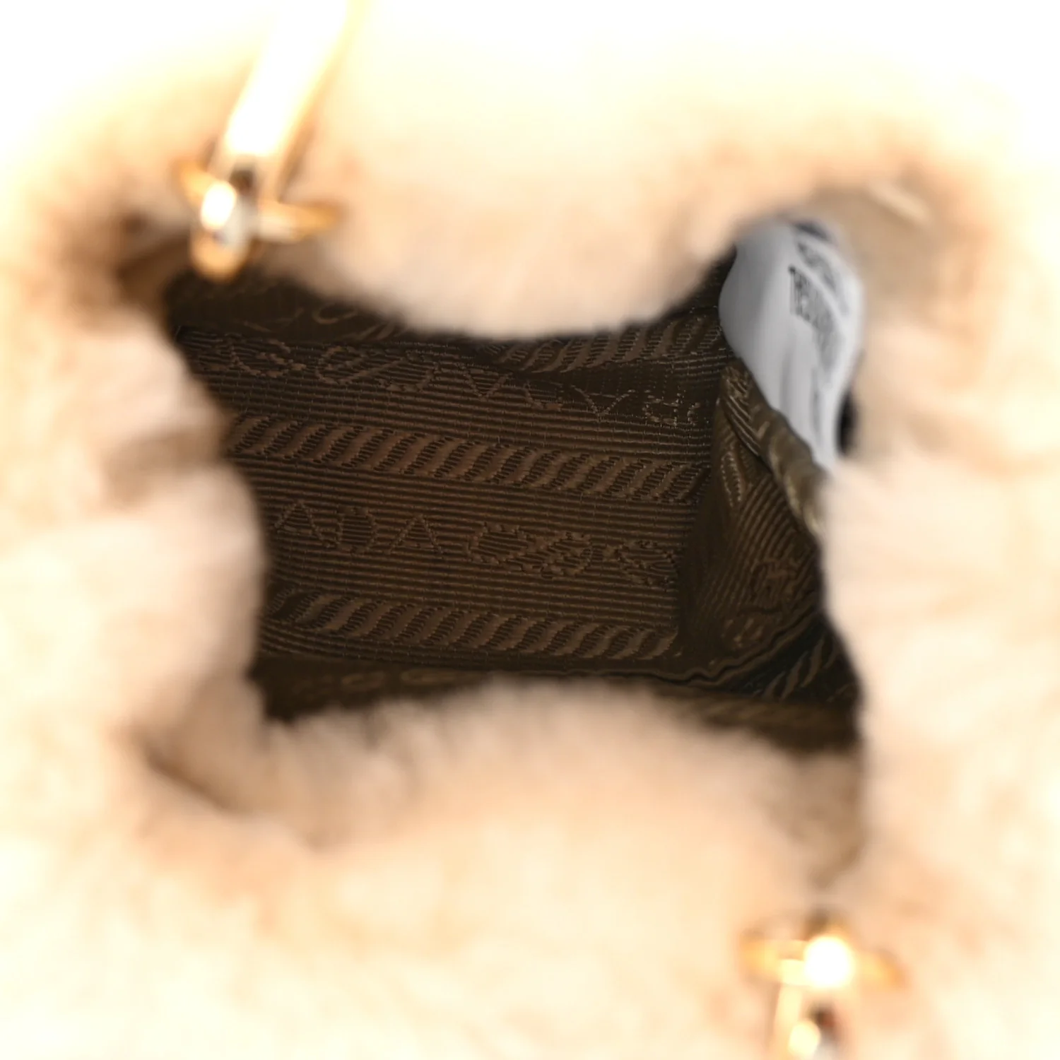 Shearling Metal Triangle Logo Mini Drawcord Pouch Shoulder Bag Ecru - Image 6