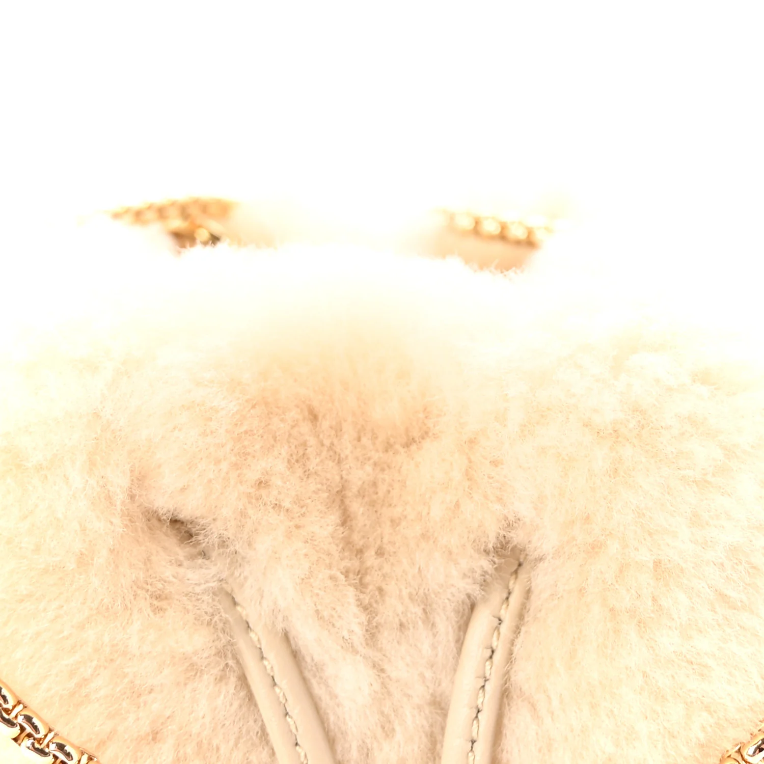 Shearling Metal Triangle Logo Mini Drawcord Pouch Shoulder Bag Ecru - Image 7