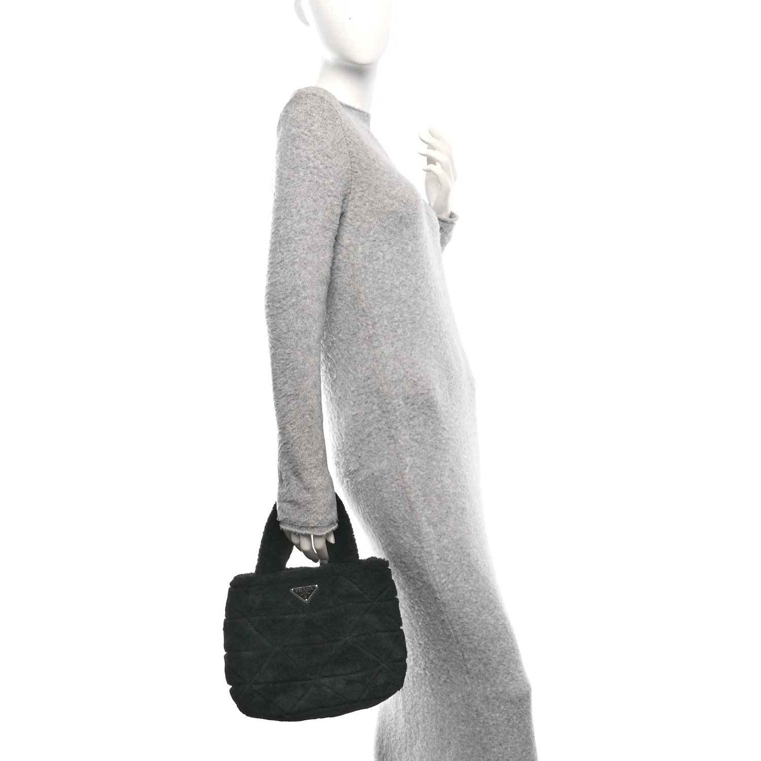 Shearling Nappa Triangle Quilted Patchwork System Tote Black - Image 2