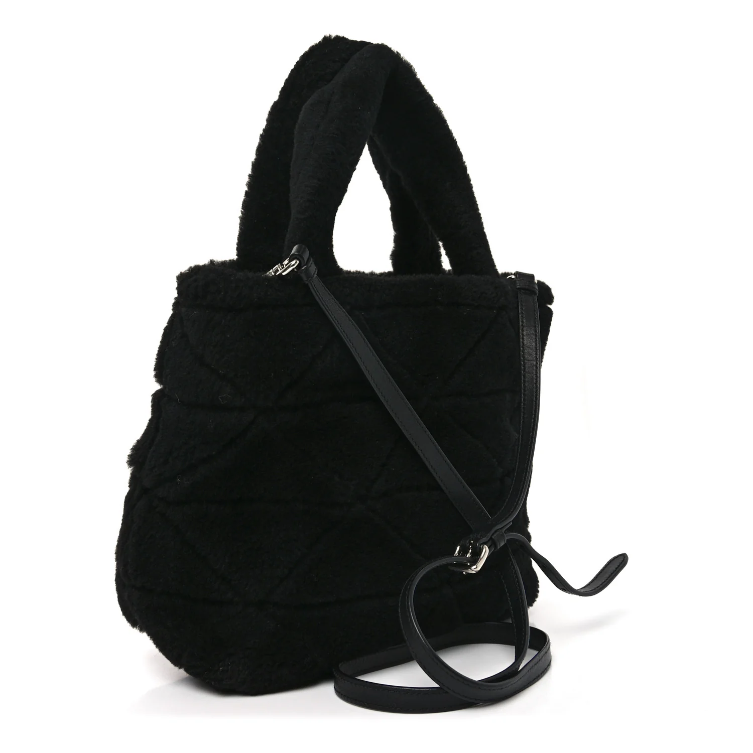 Shearling Nappa Triangle Quilted Patchwork System Tote Black - Image 4