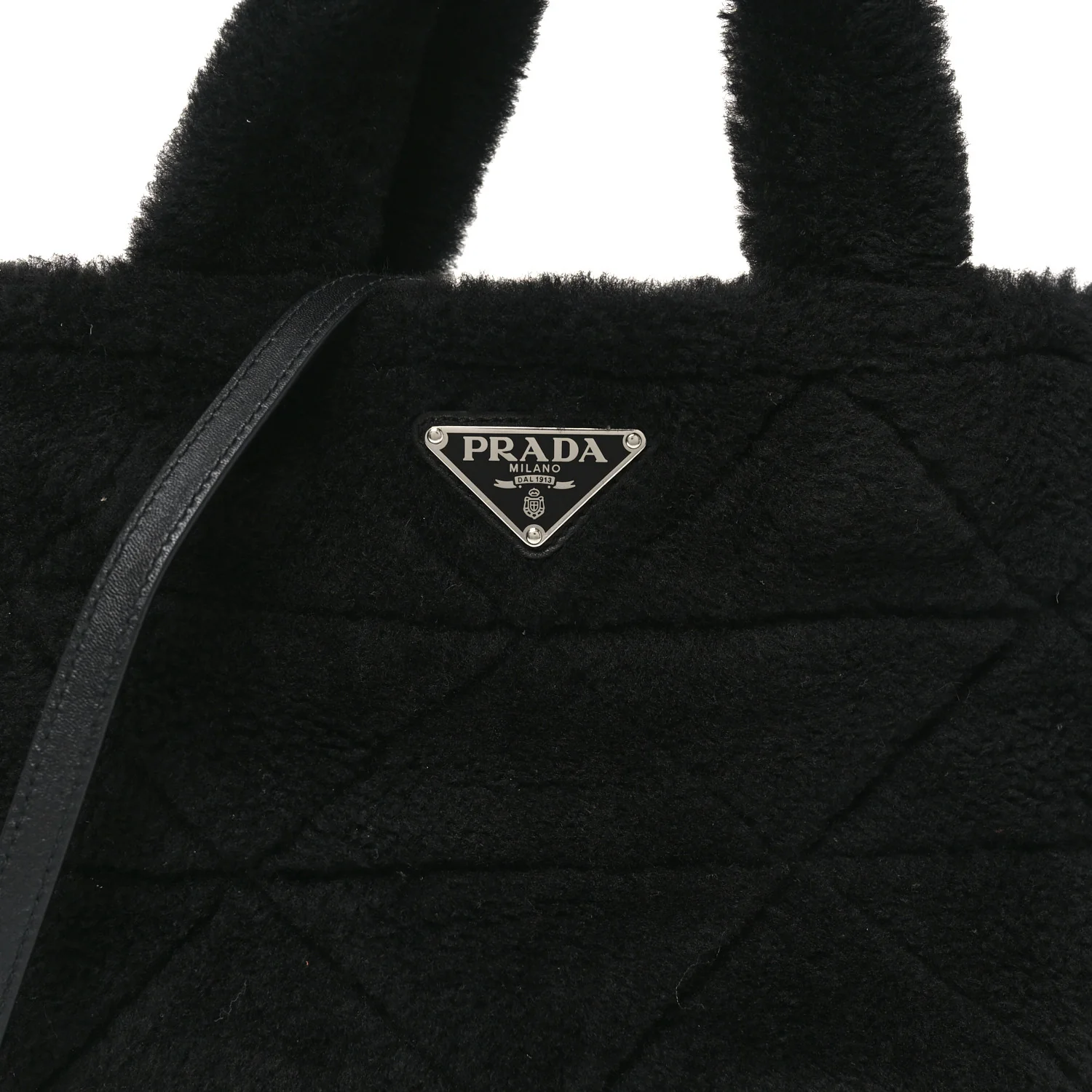 Shearling Nappa Triangle Quilted Patchwork System Tote Black - Image 8