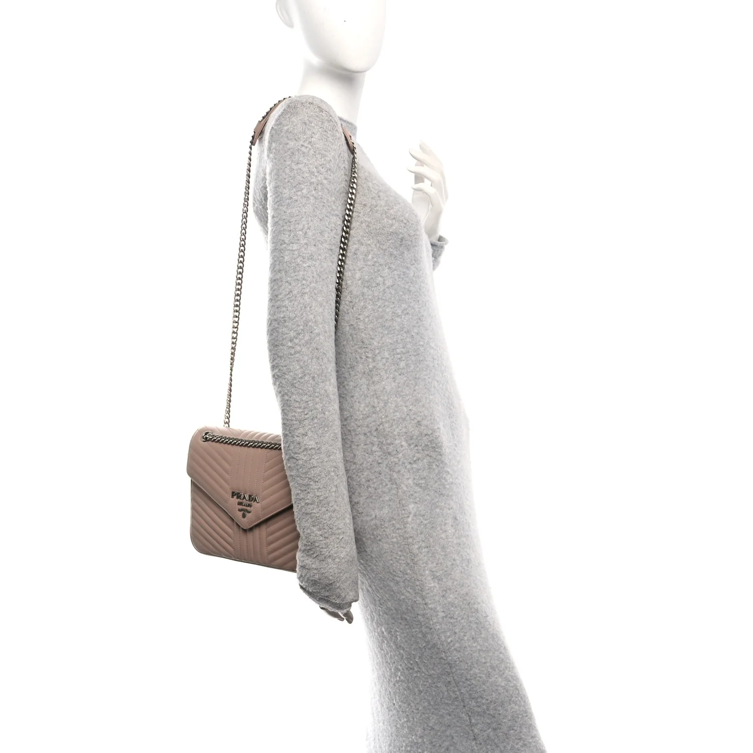 Soft Calfskin Impunture Diagramme Chain Crossbody Bag Cipria - Image 2