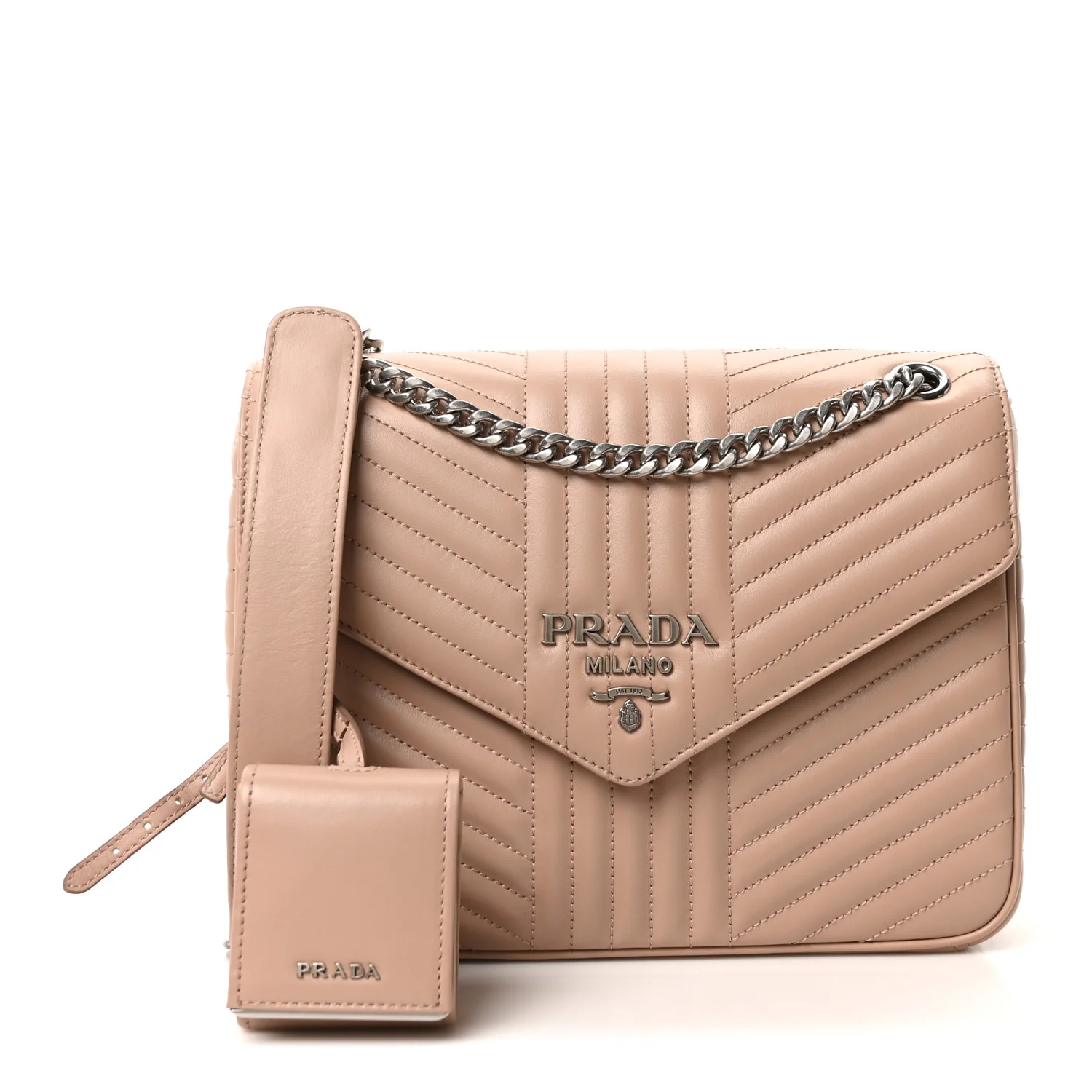 Soft Calfskin Impunture Diagramme Chain Crossbody Bag Cipria - Image 3