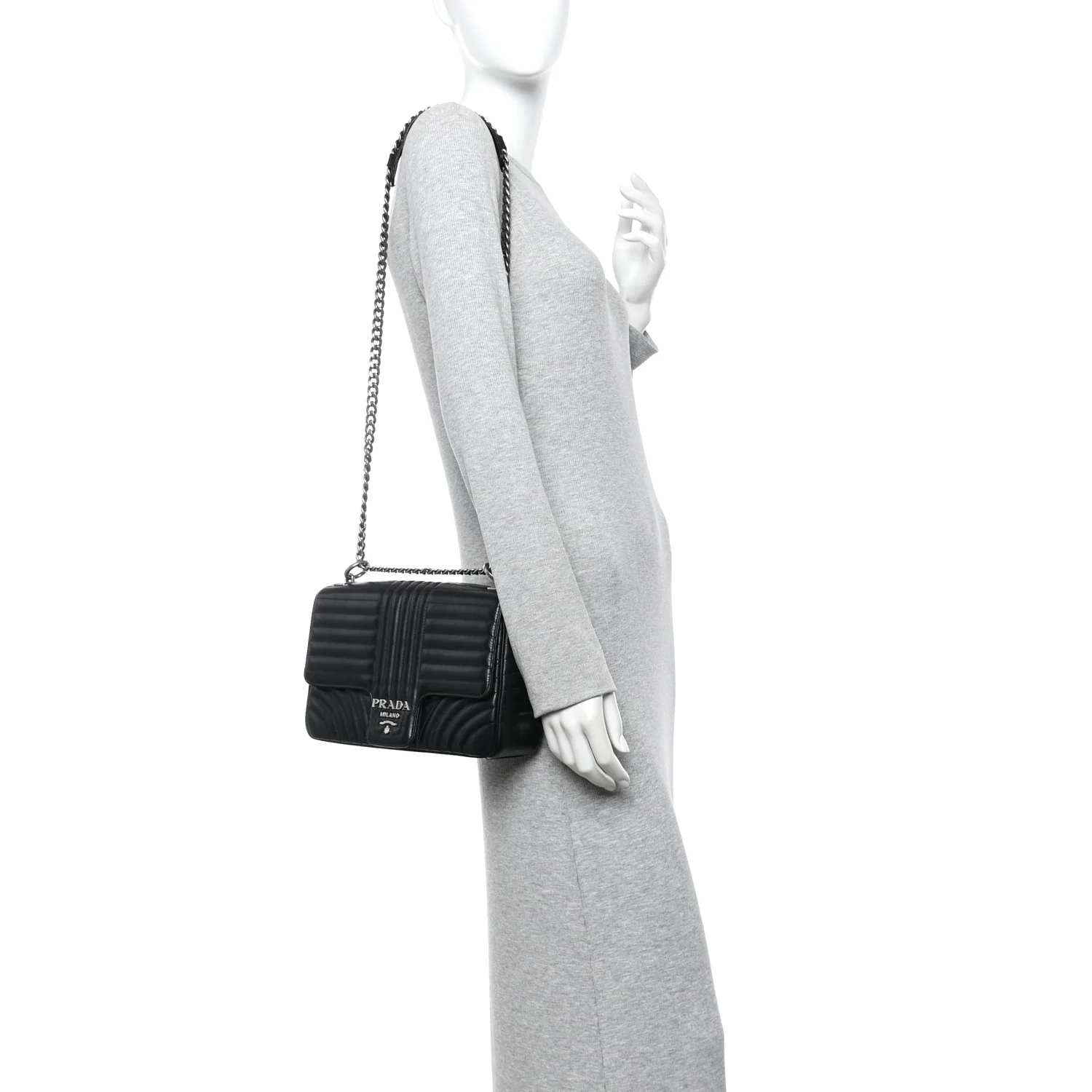 Soft Calfskin Impunture Diagramme Large Chain Flap Shoulder Bag Black - Image 2