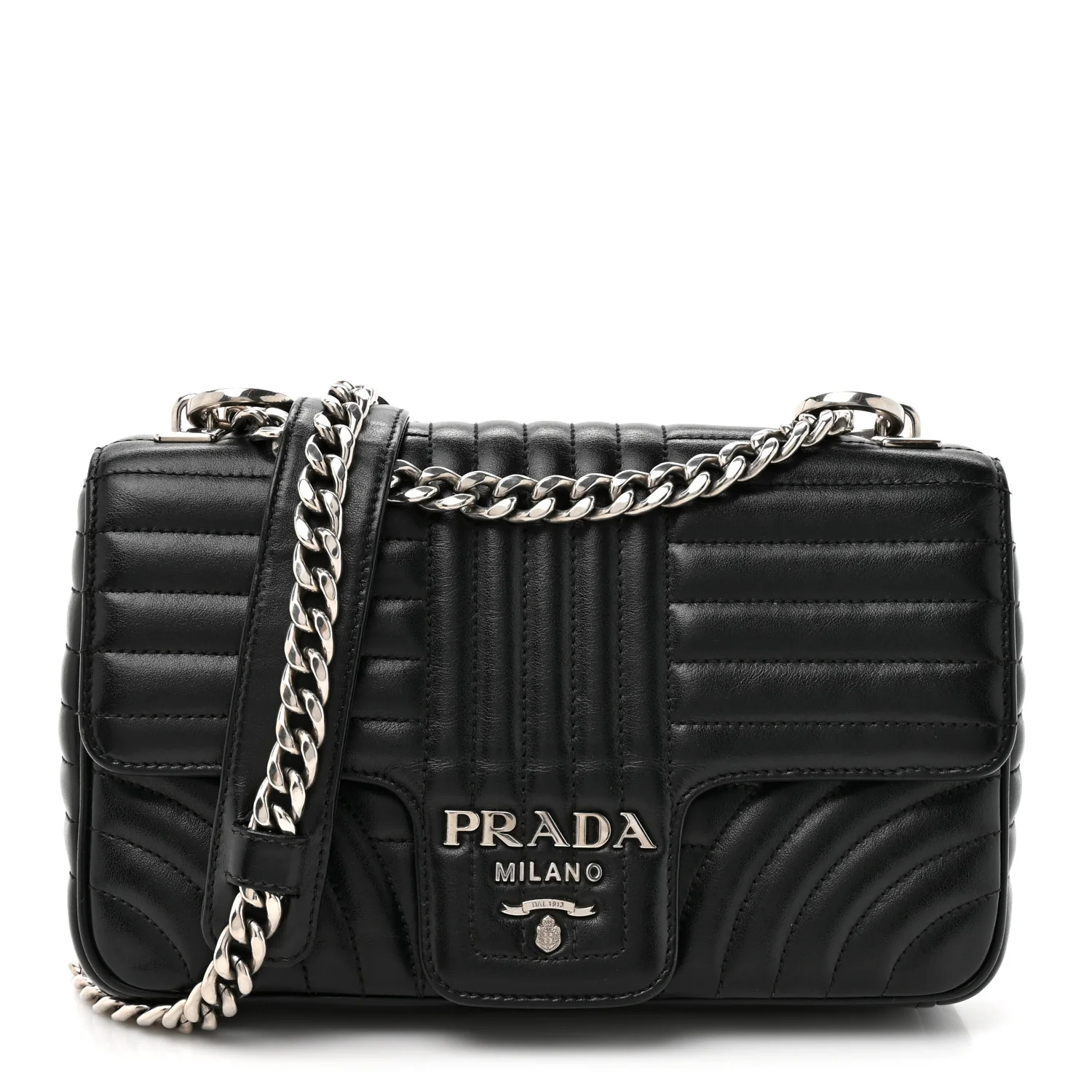 Soft Calfskin Impunture Diagramme Medium Chain Flap Shoulder Bag Black