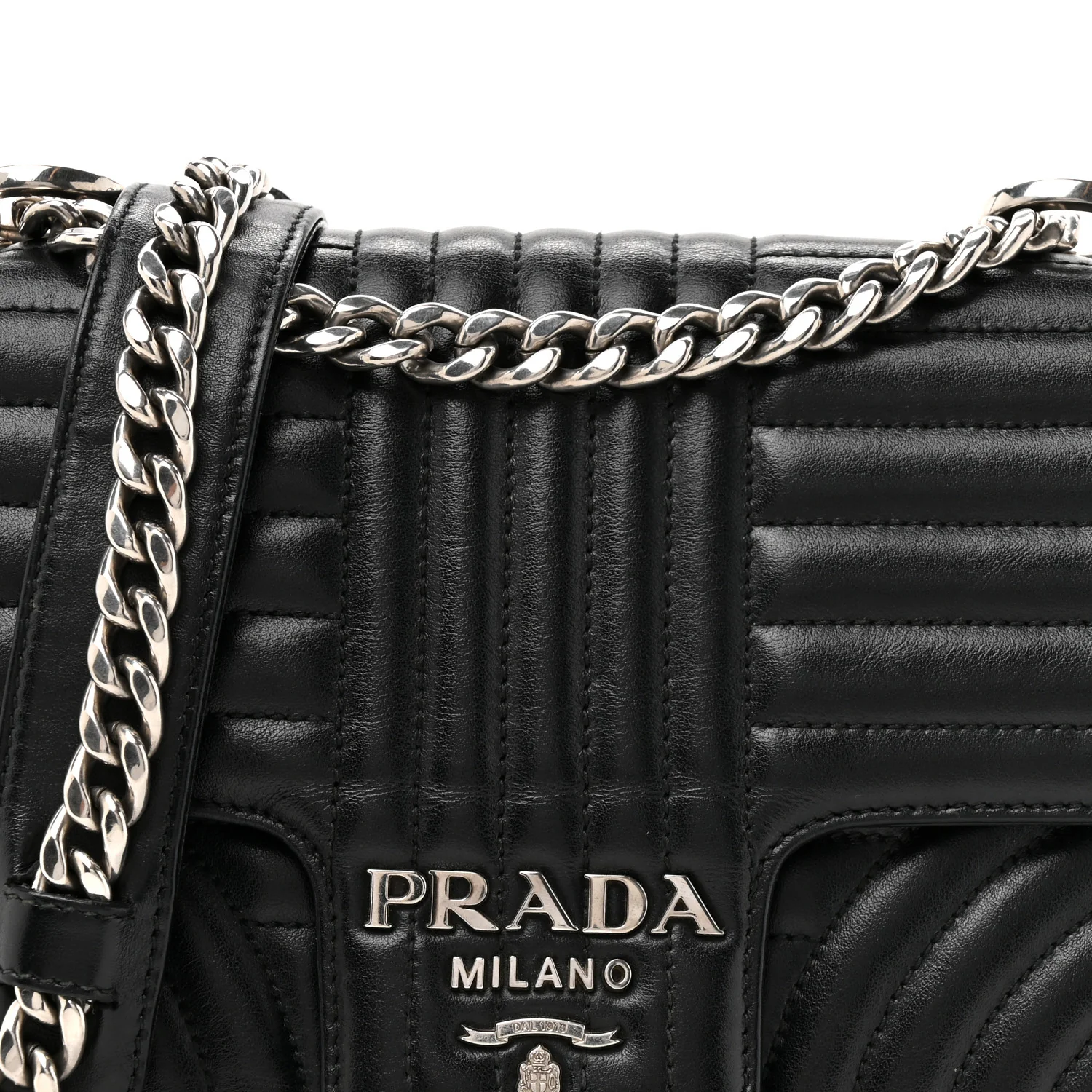 Soft Calfskin Impunture Diagramme Medium Chain Flap Shoulder Bag Black - Image 13