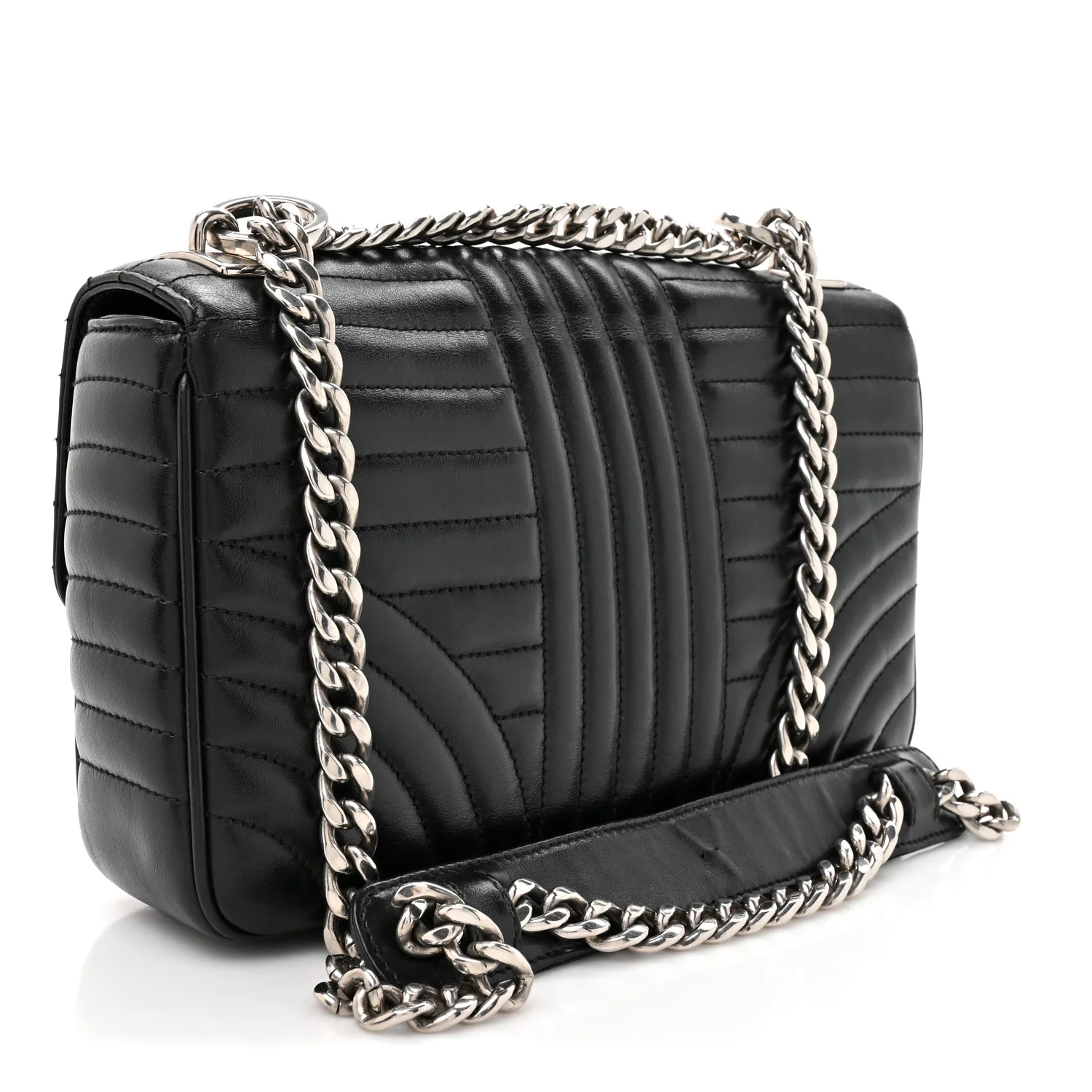 Soft Calfskin Impunture Diagramme Medium Chain Flap Shoulder Bag Black - Image 4