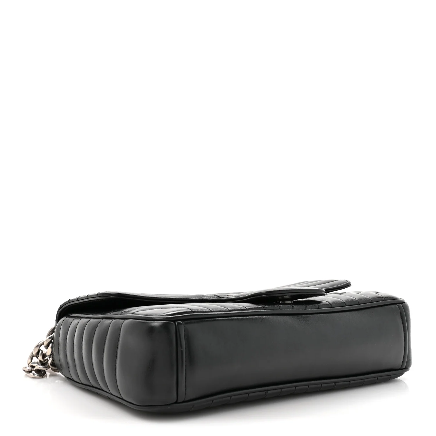 Soft Calfskin Impunture Diagramme Medium Chain Flap Shoulder Bag Black - Image 6