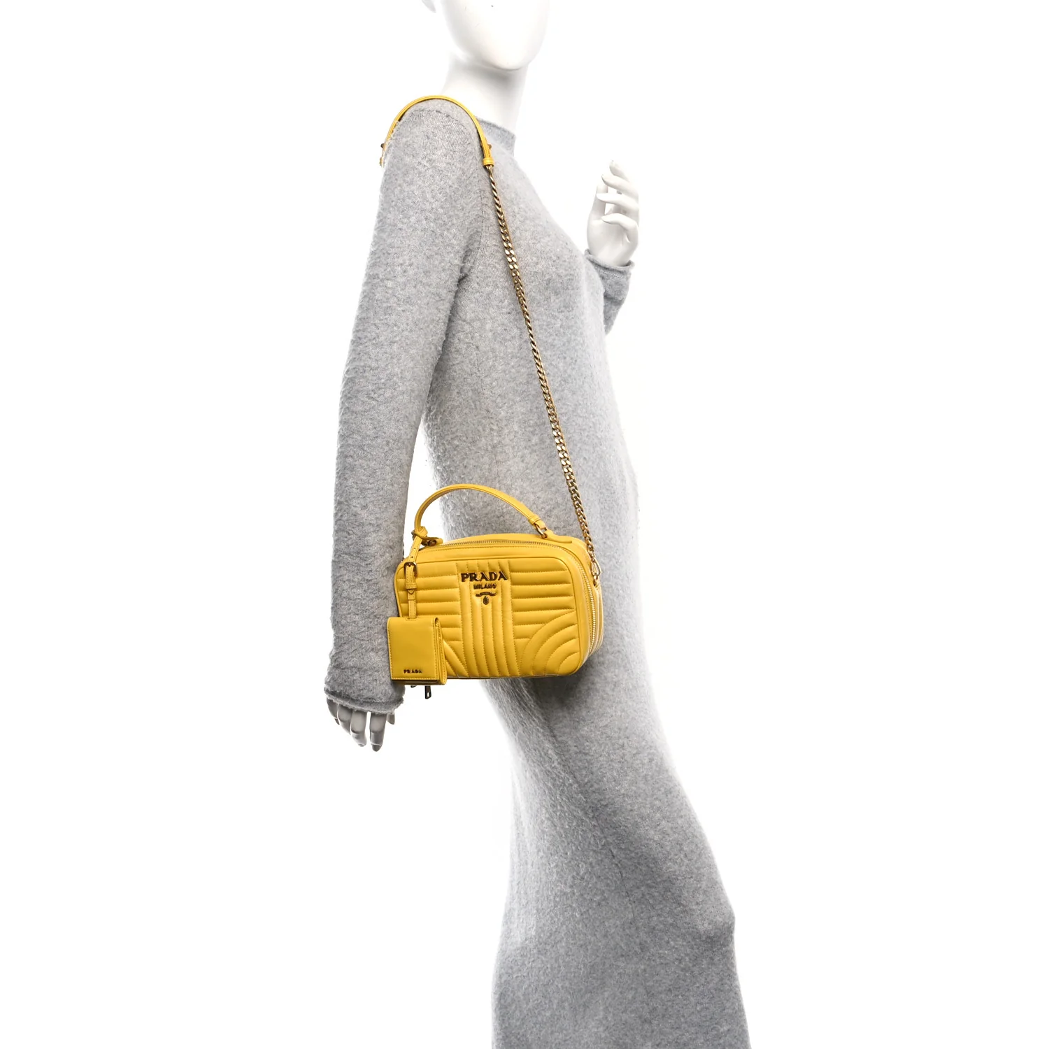Soft Calfskin Impunture Diagramme Top Handle Chain Crossbody Bag Soleil - Image 2