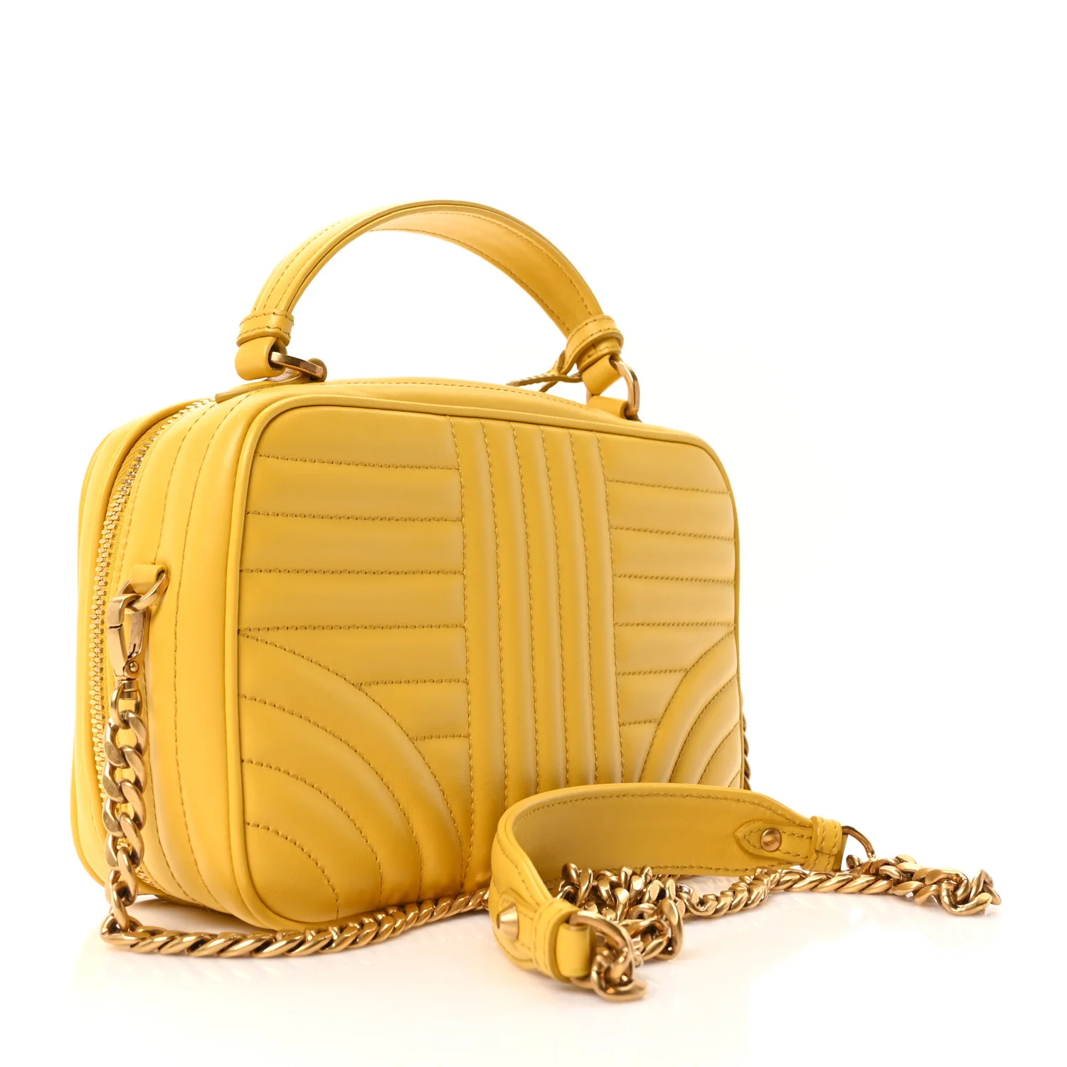 Soft Calfskin Impunture Diagramme Top Handle Chain Crossbody Bag Soleil - Image 3