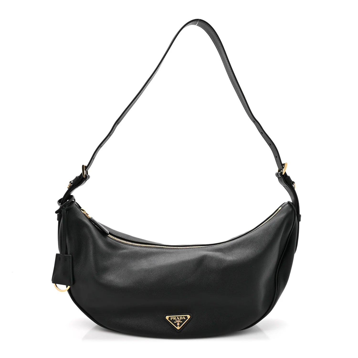 Soft Grain Calfskin Large Demi-Lune Shoulder Bag Black